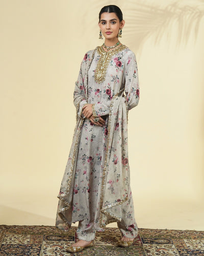 Vintage Rose Print Long Kurta Set