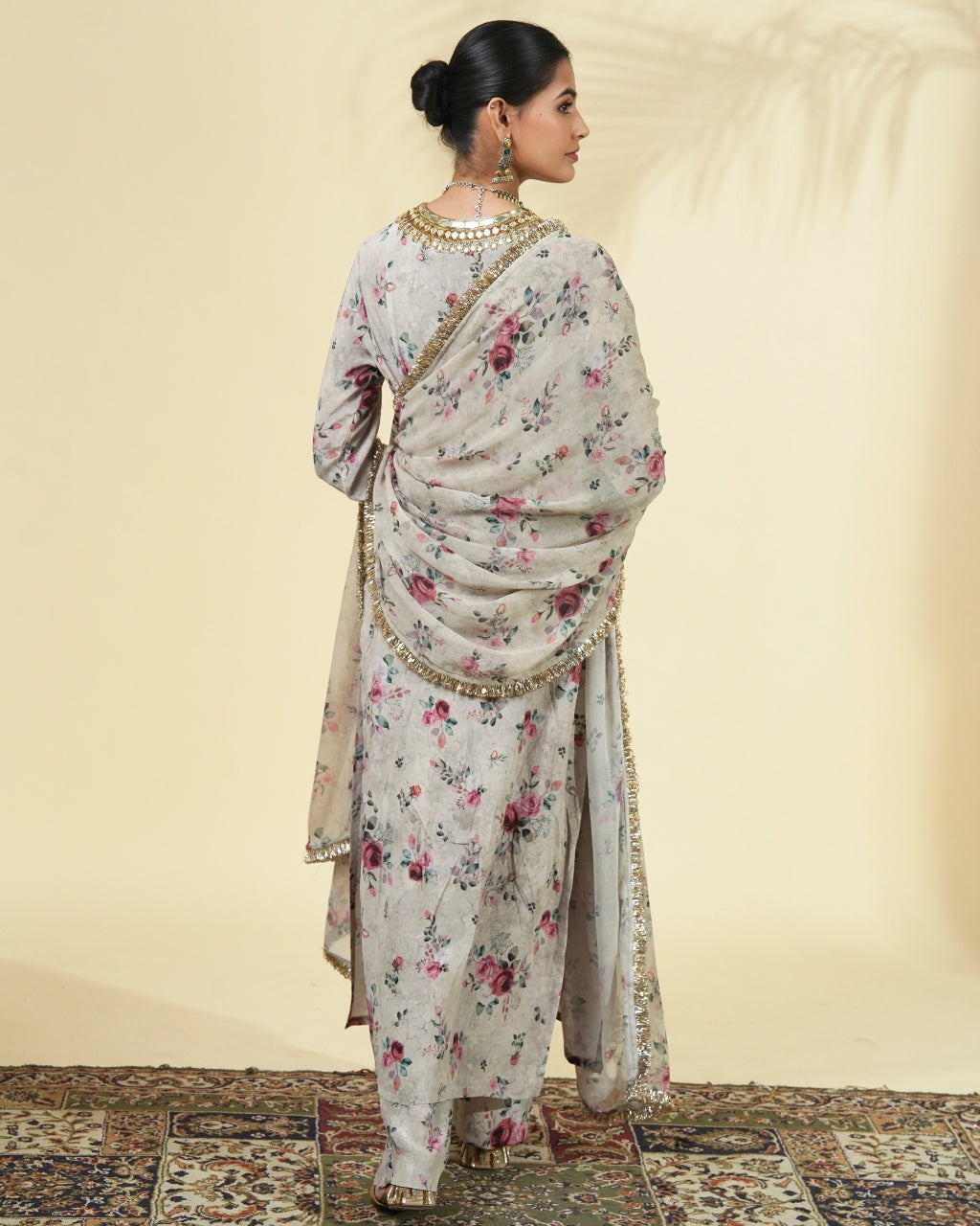 Vintage Rose Print Long Kurta Set
