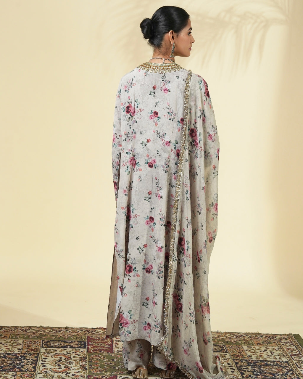 Vintage Rose Print Long Kurta Set