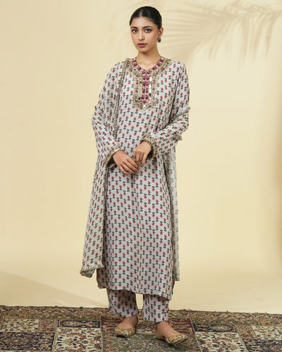 Vintage Rose Butti Print Long Kurta Set