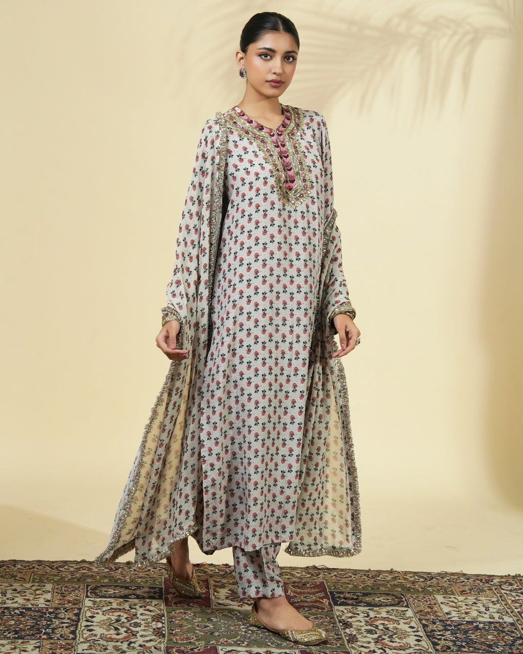 Vintage Rose Butti Print Long Kurta Set