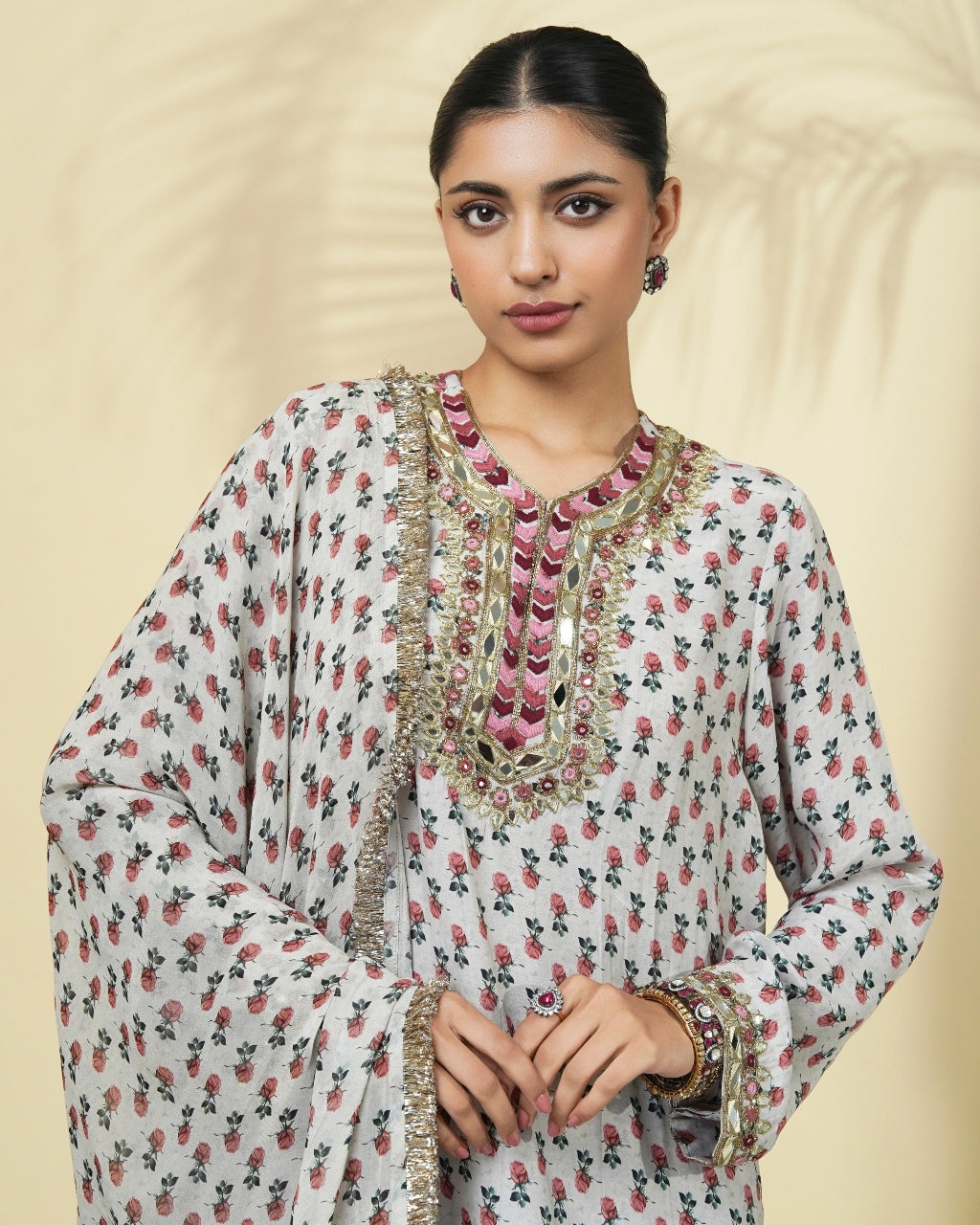 Vintage Rose Butti Print Long Kurta Set
