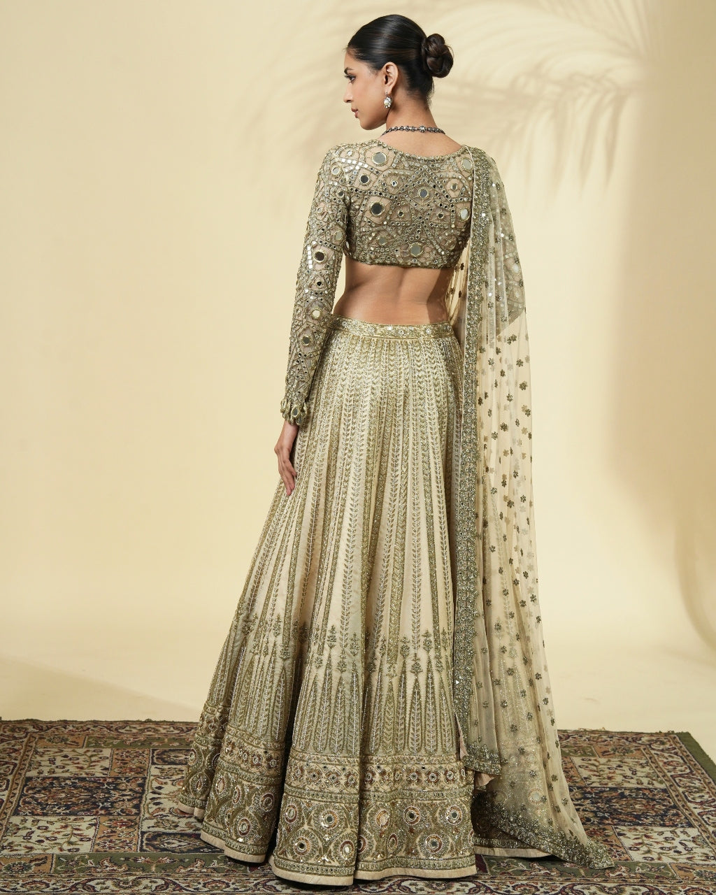 Coconut & Beige Gold Hand Embroidered Lehenga Set