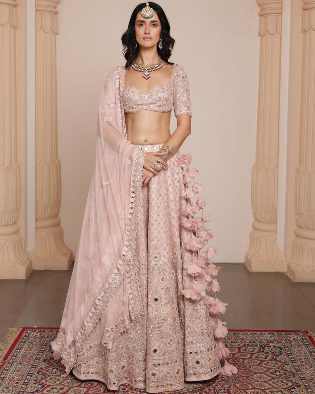 Dust Pink Paisley Rose Gold Lehenga Set