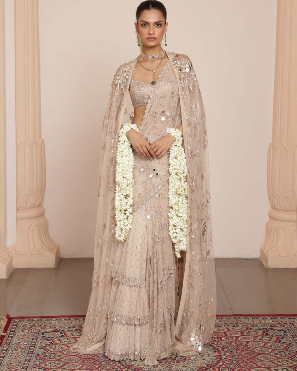 Light Nude Tulle Sari Set