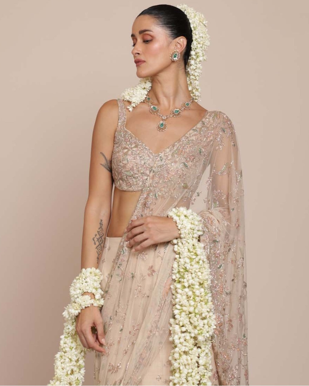 Coconut & Rose Gold Hip Hug Sari Set