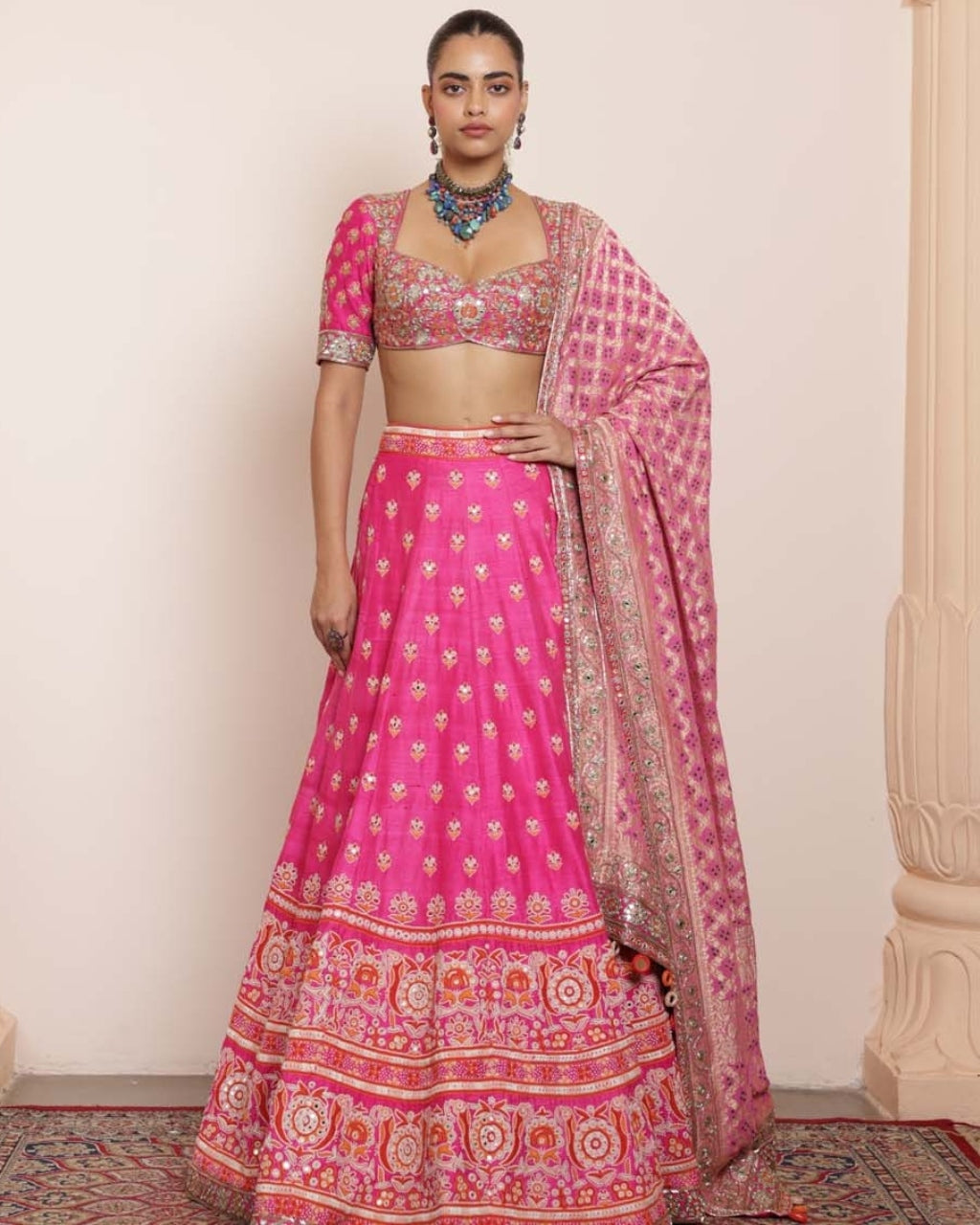 Pink Ahir Mirror Lehenga Set