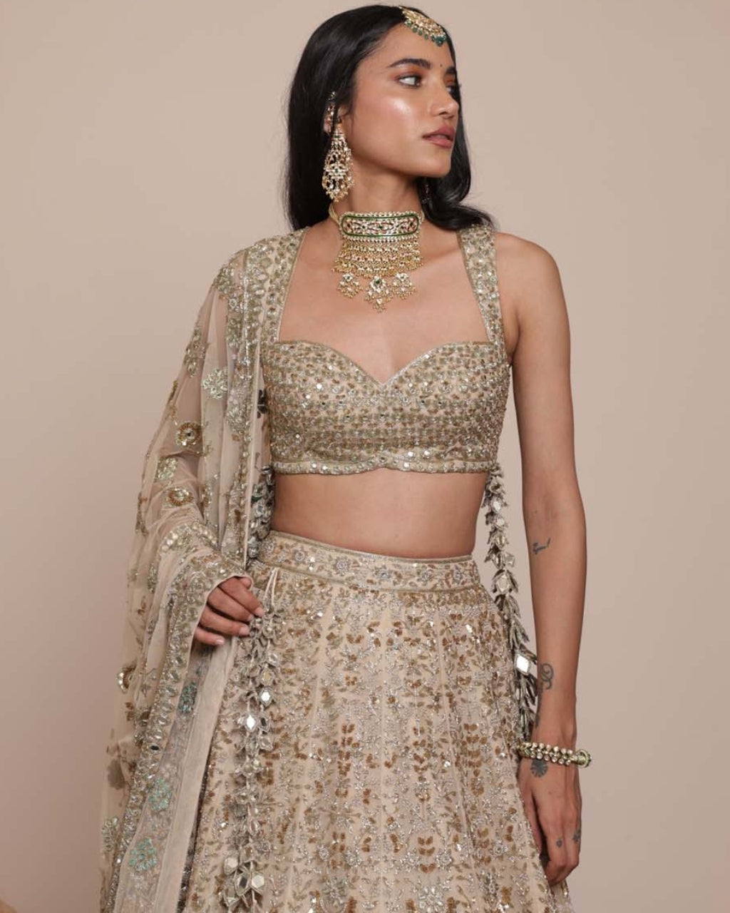 All Gold Sand Floral Lehenga Set