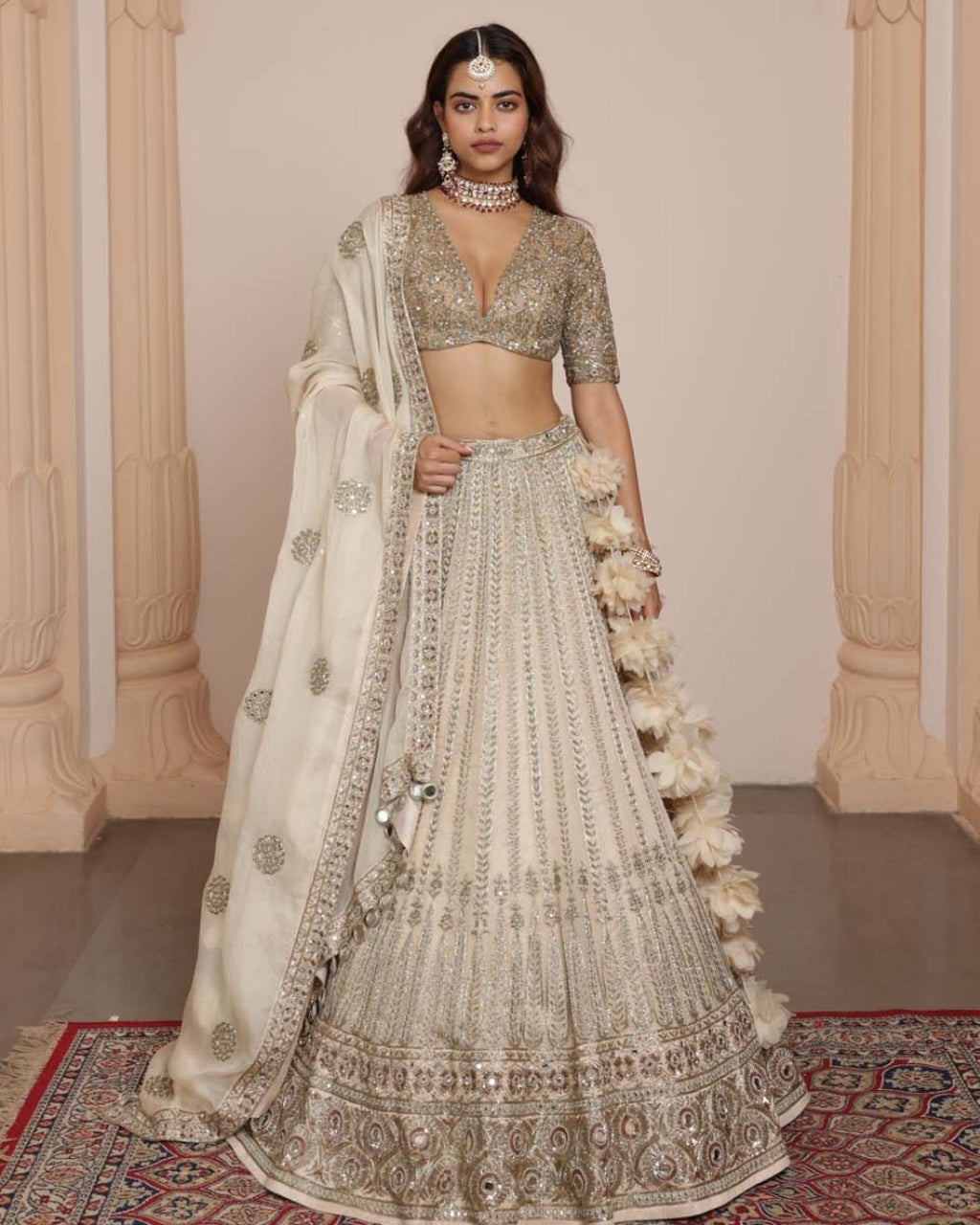 Coconut And Gold Lehenga Set