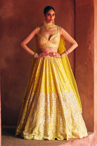 Yellow Raw Silk Lehenga Set