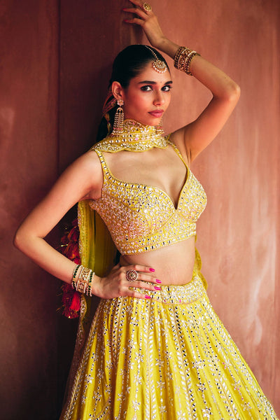 Yellow Raw Silk Lehenga Set