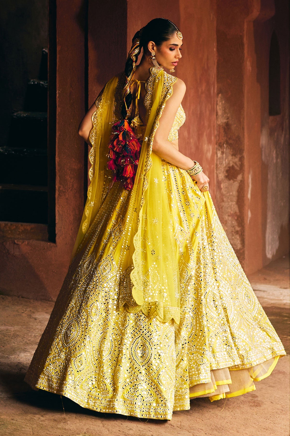 Yellow Raw Silk Lehenga Set