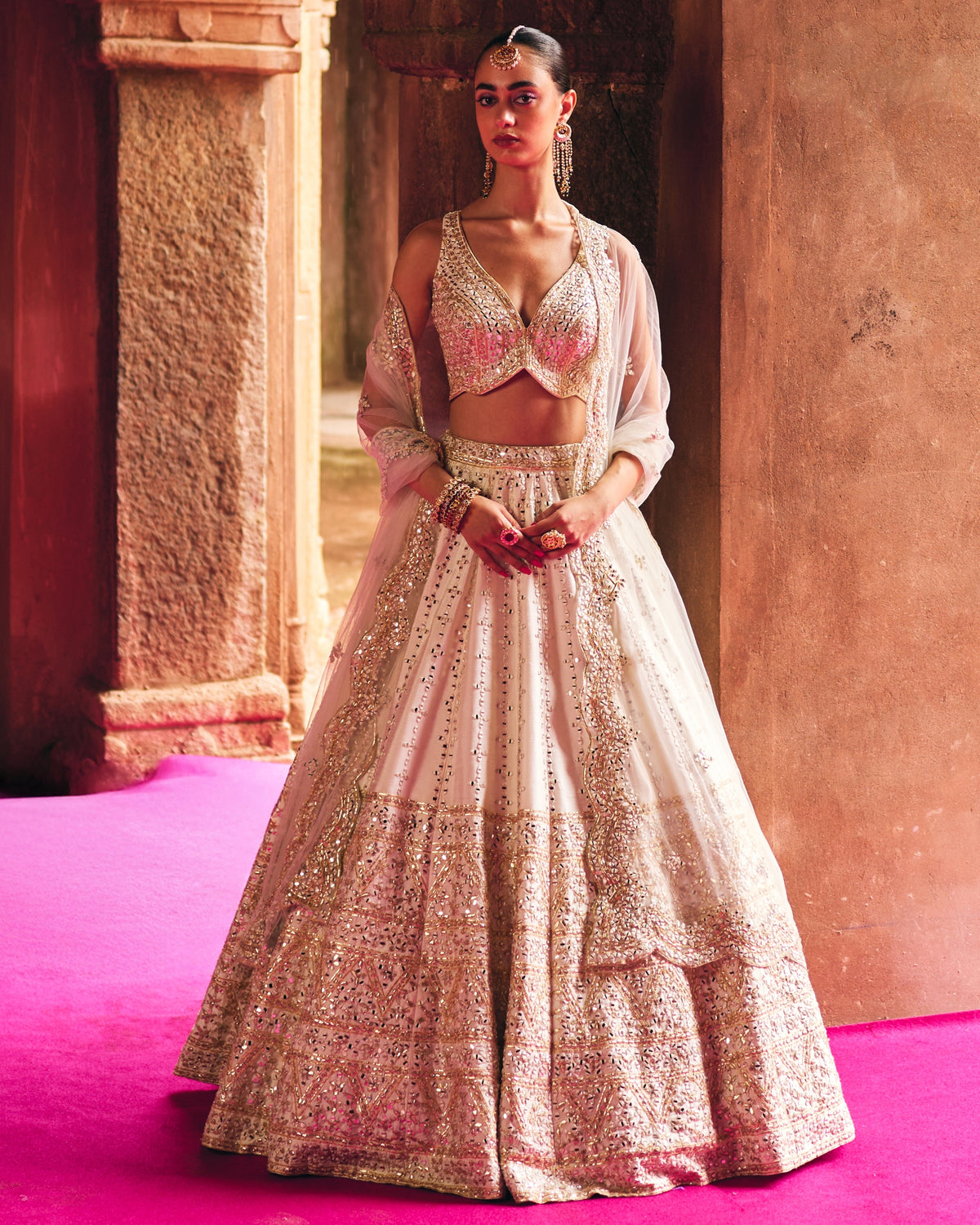 Ivory Raw Silk Lehenga Set