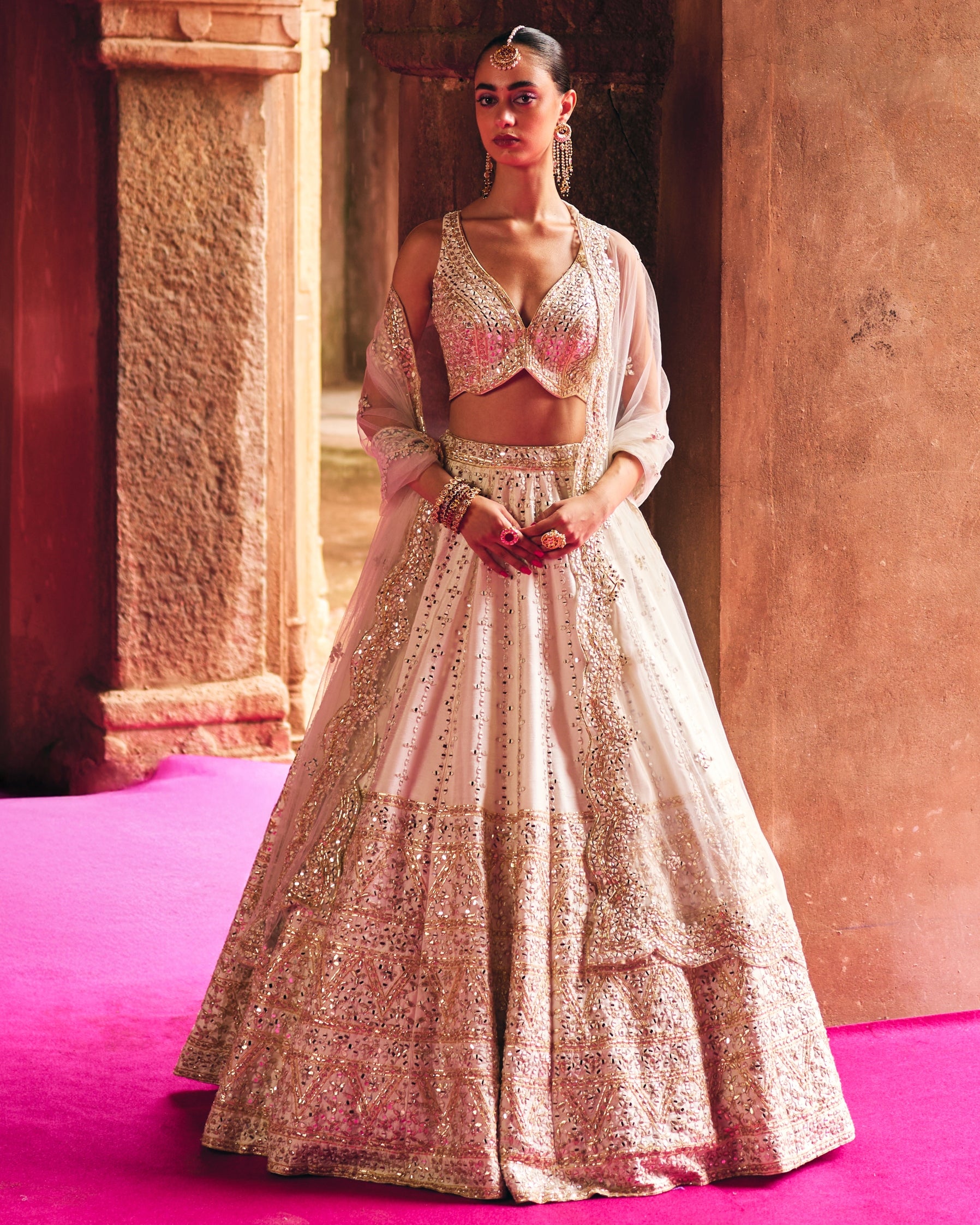 Ivory Raw Silk Lehenga Set