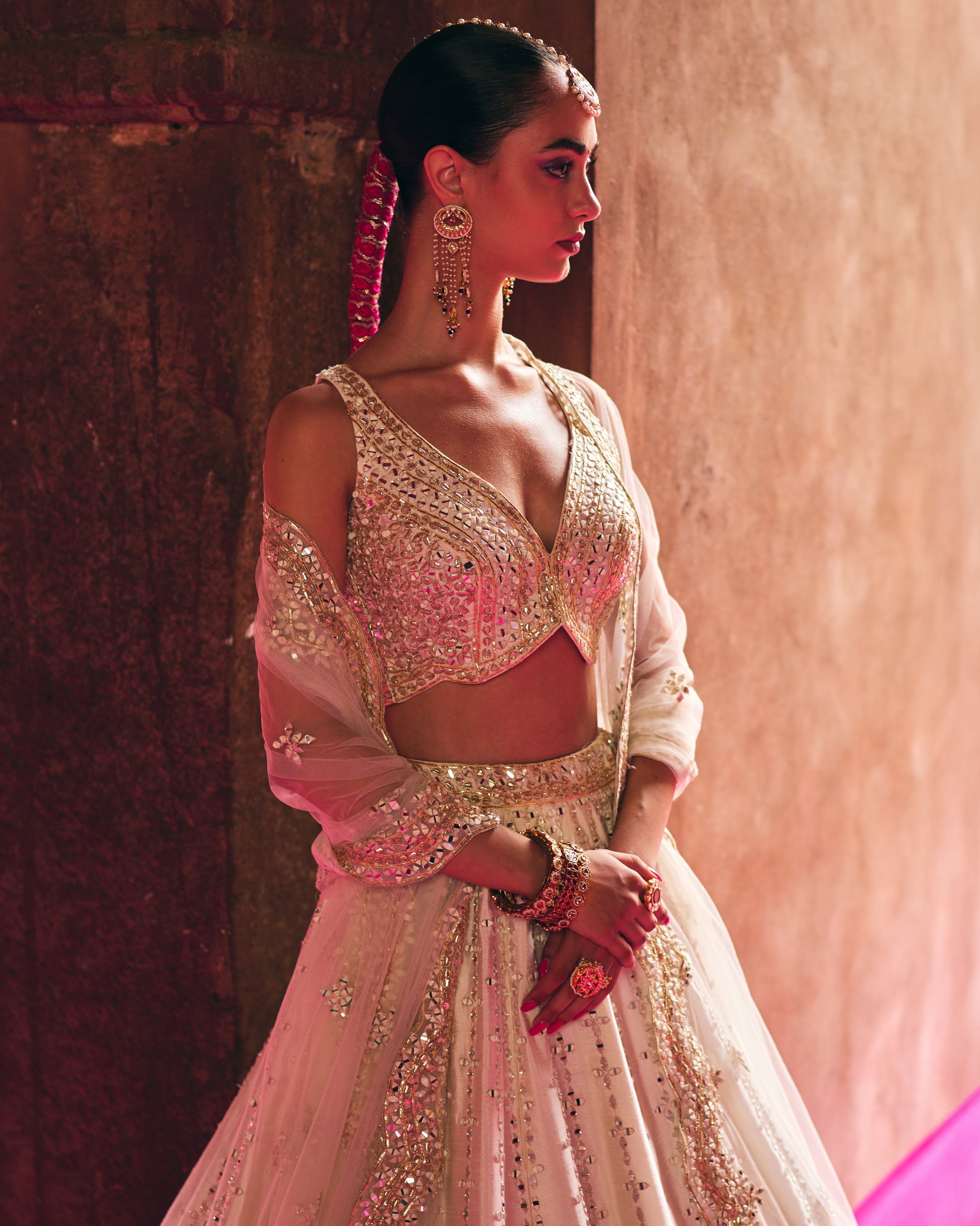 Ivory Raw Silk Lehenga Set