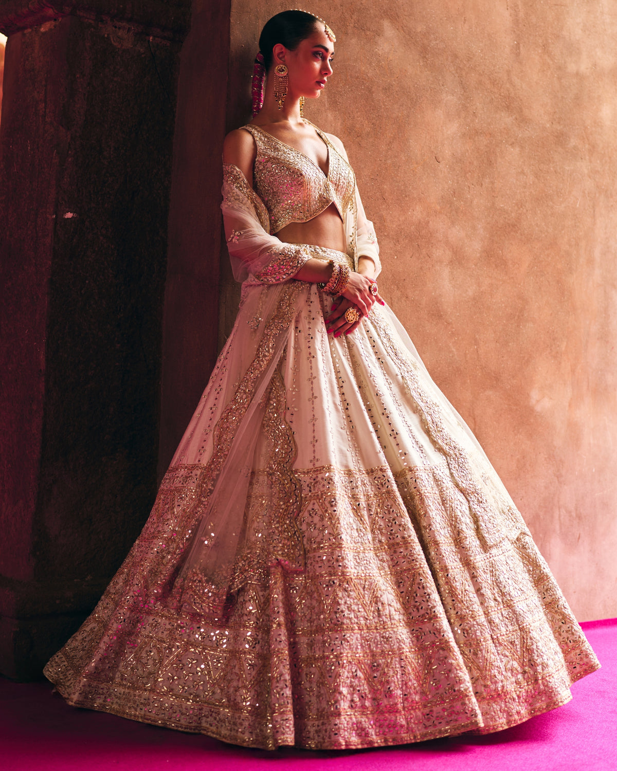 Ivory Raw Silk Lehenga Set