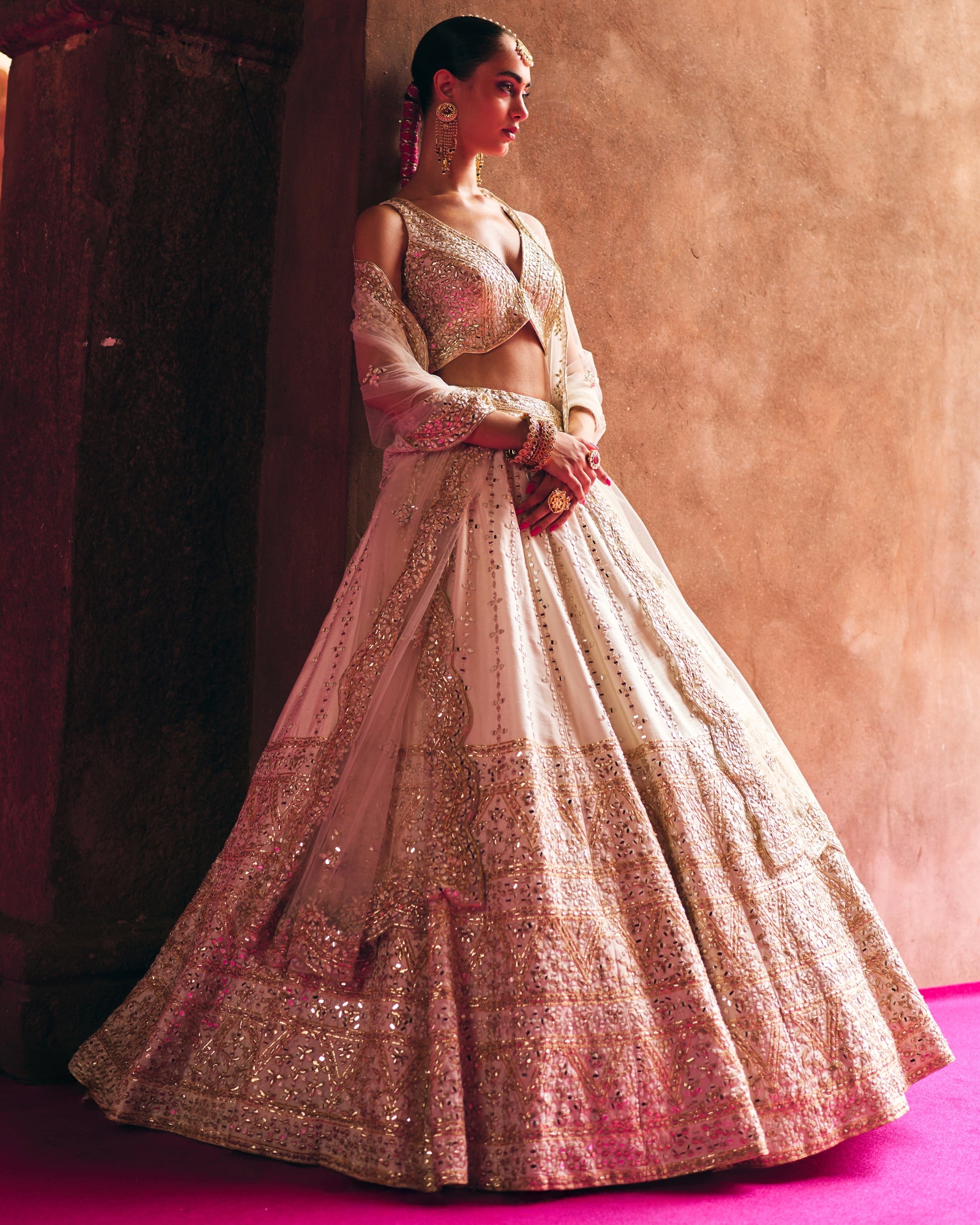 Ivory Raw Silk Lehenga Set
