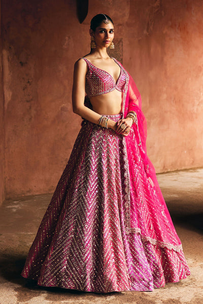 Multi Pink Raw Silk Lehenga Set