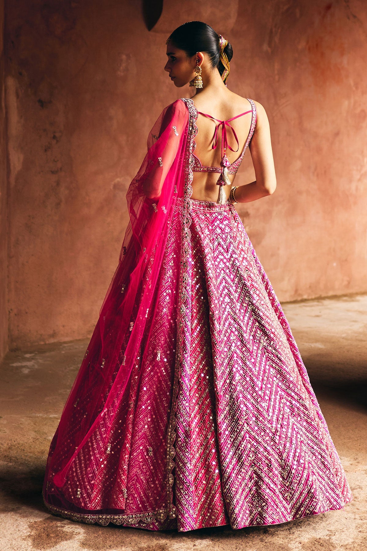 Multi Pink Raw Silk Lehenga Set