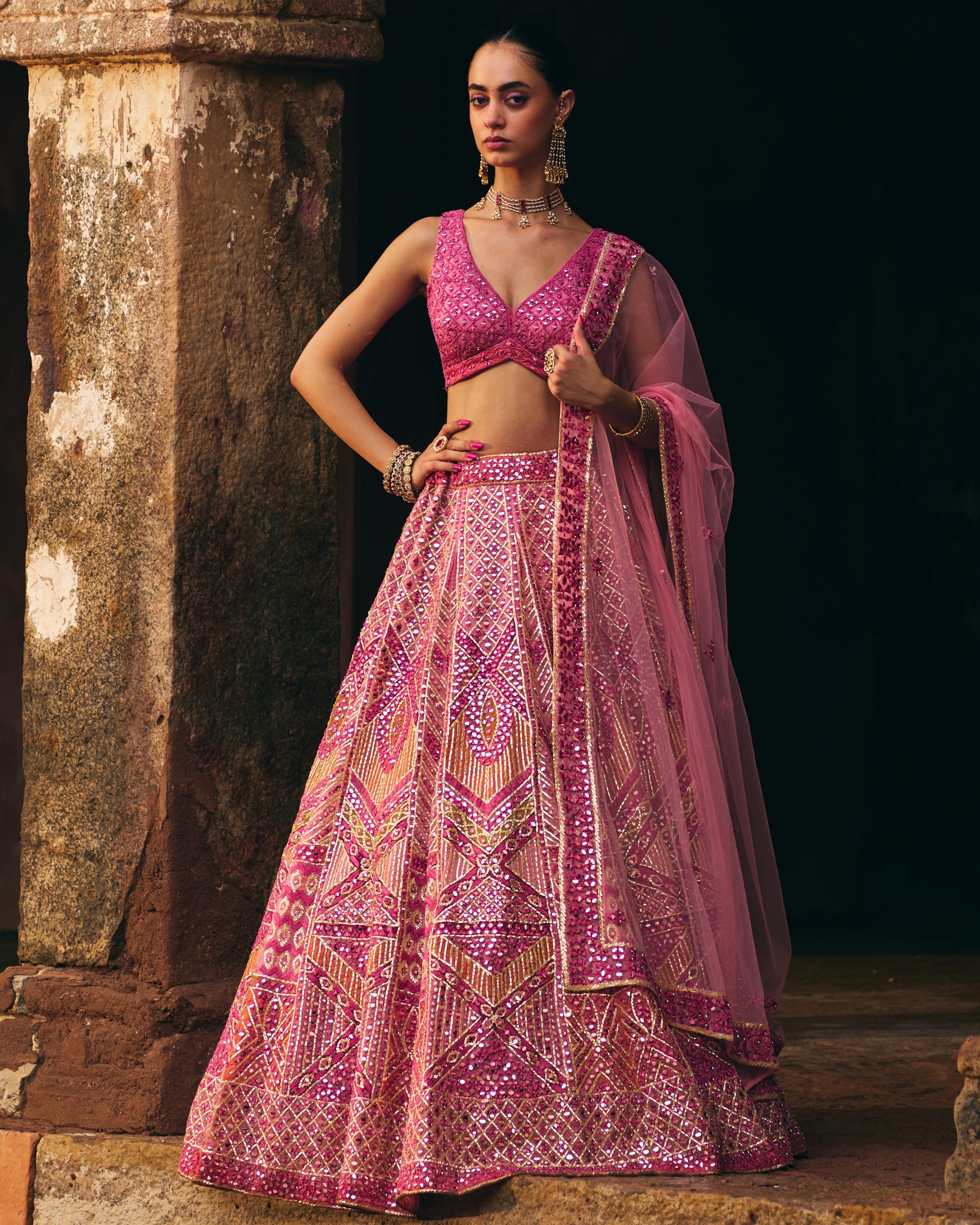 Pink Organza Lehenga Set