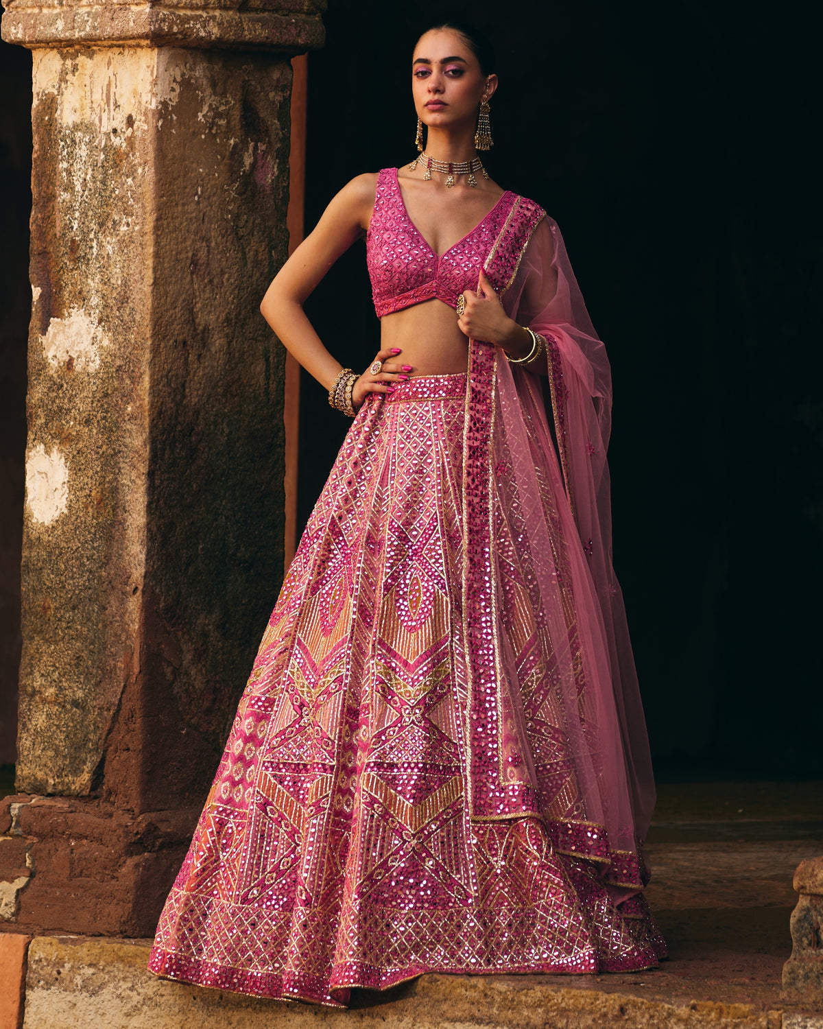 Pink Organza Lehenga Set