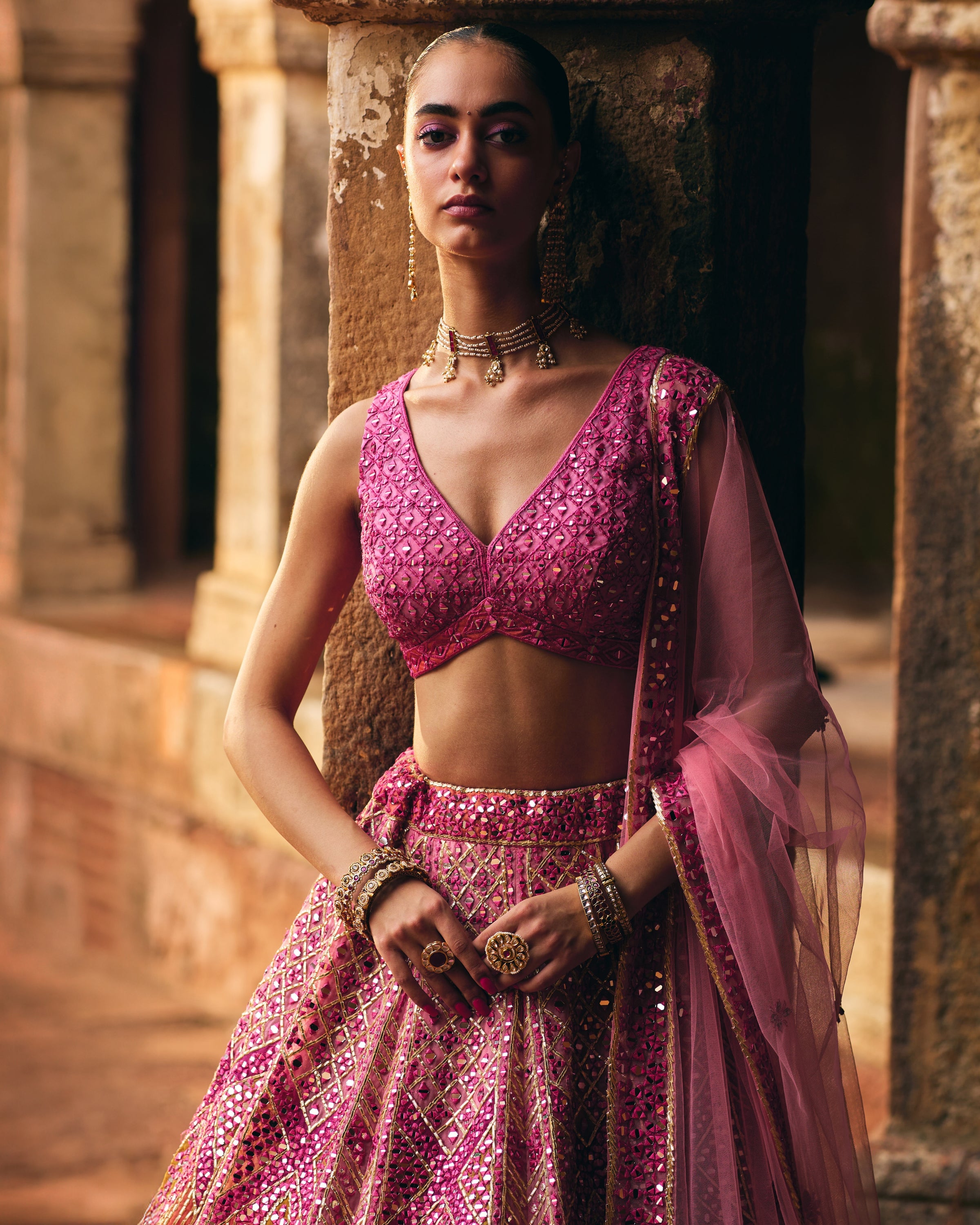 Pink Organza Lehenga Set