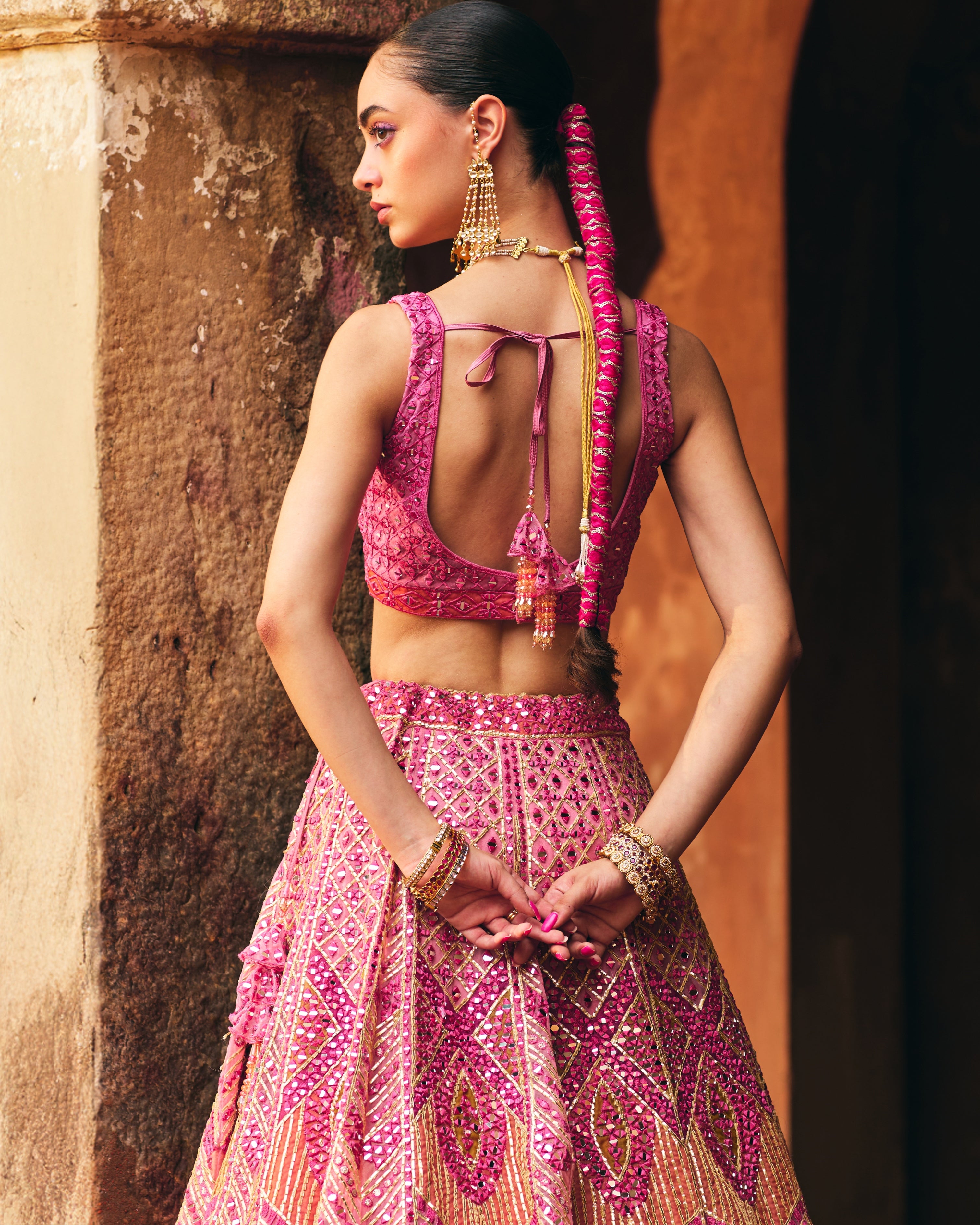 Pink Organza Lehenga Set