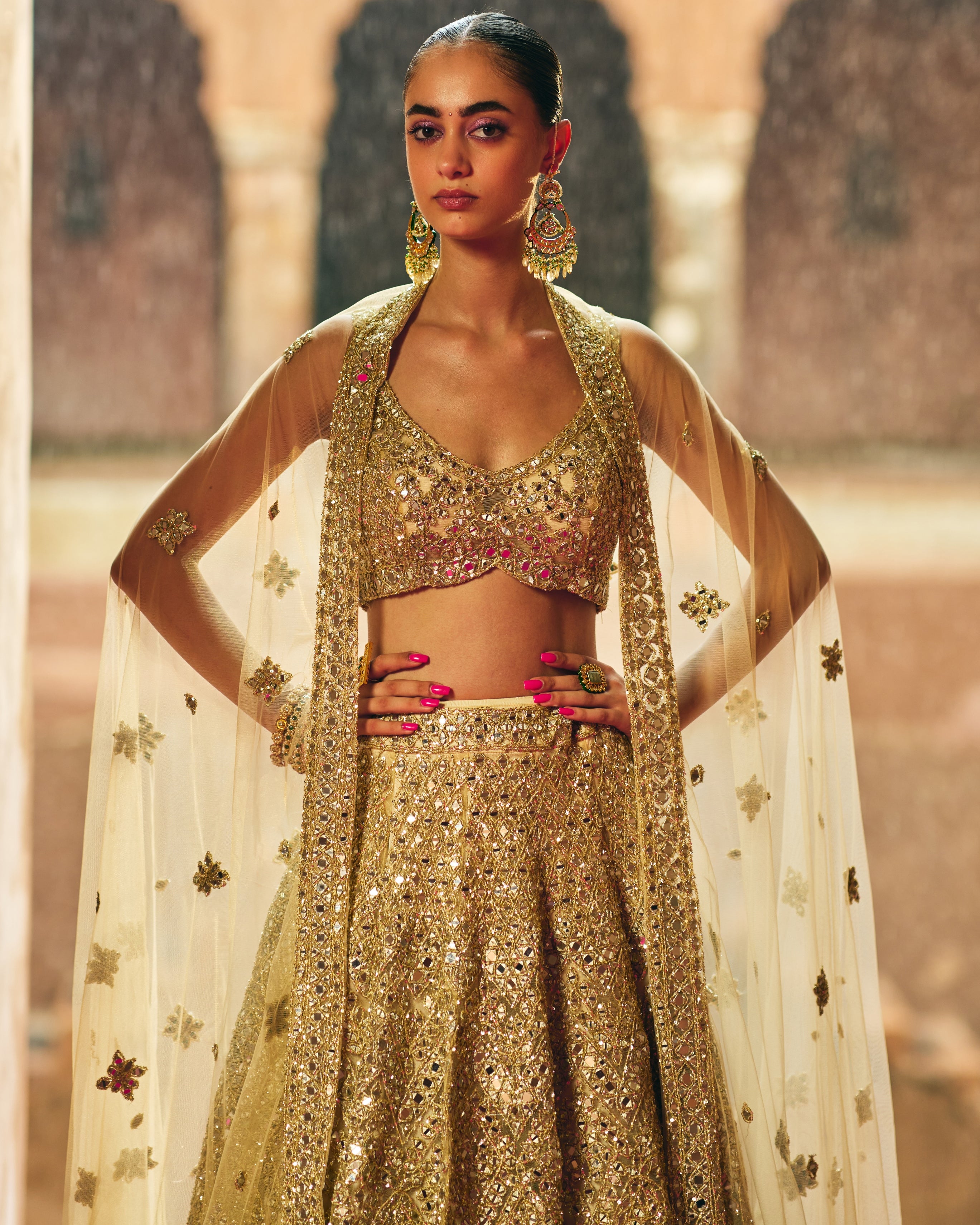 Gold Net Lehenga Set
