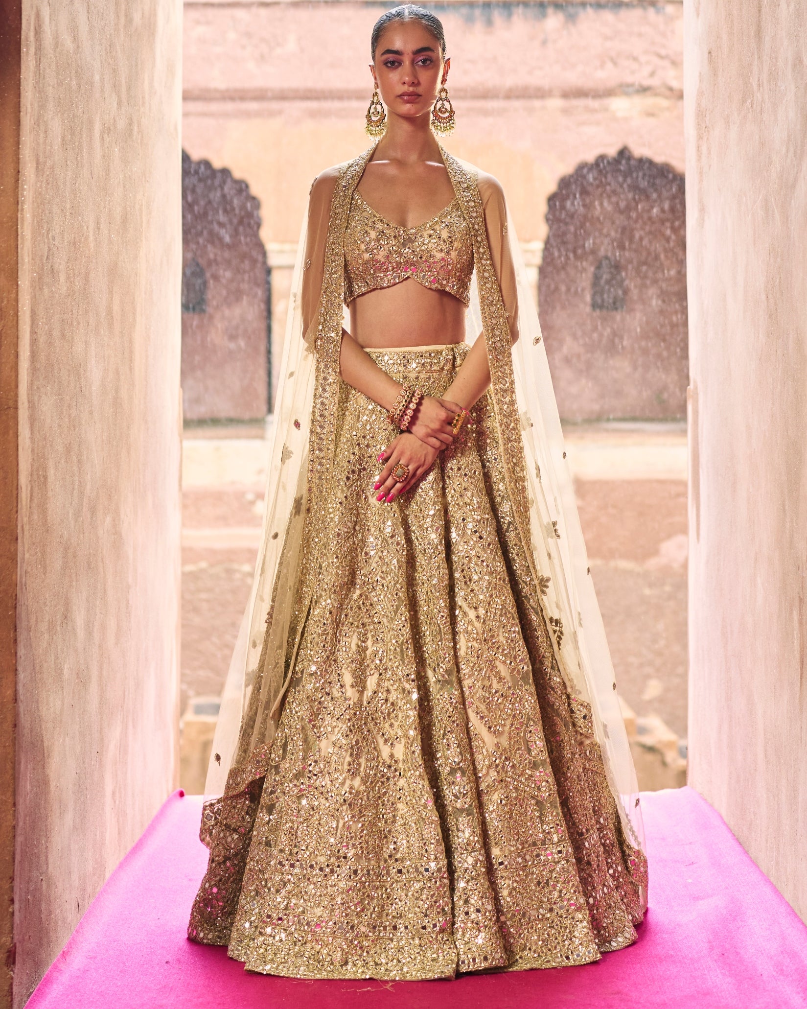 Gold Net Lehenga Set