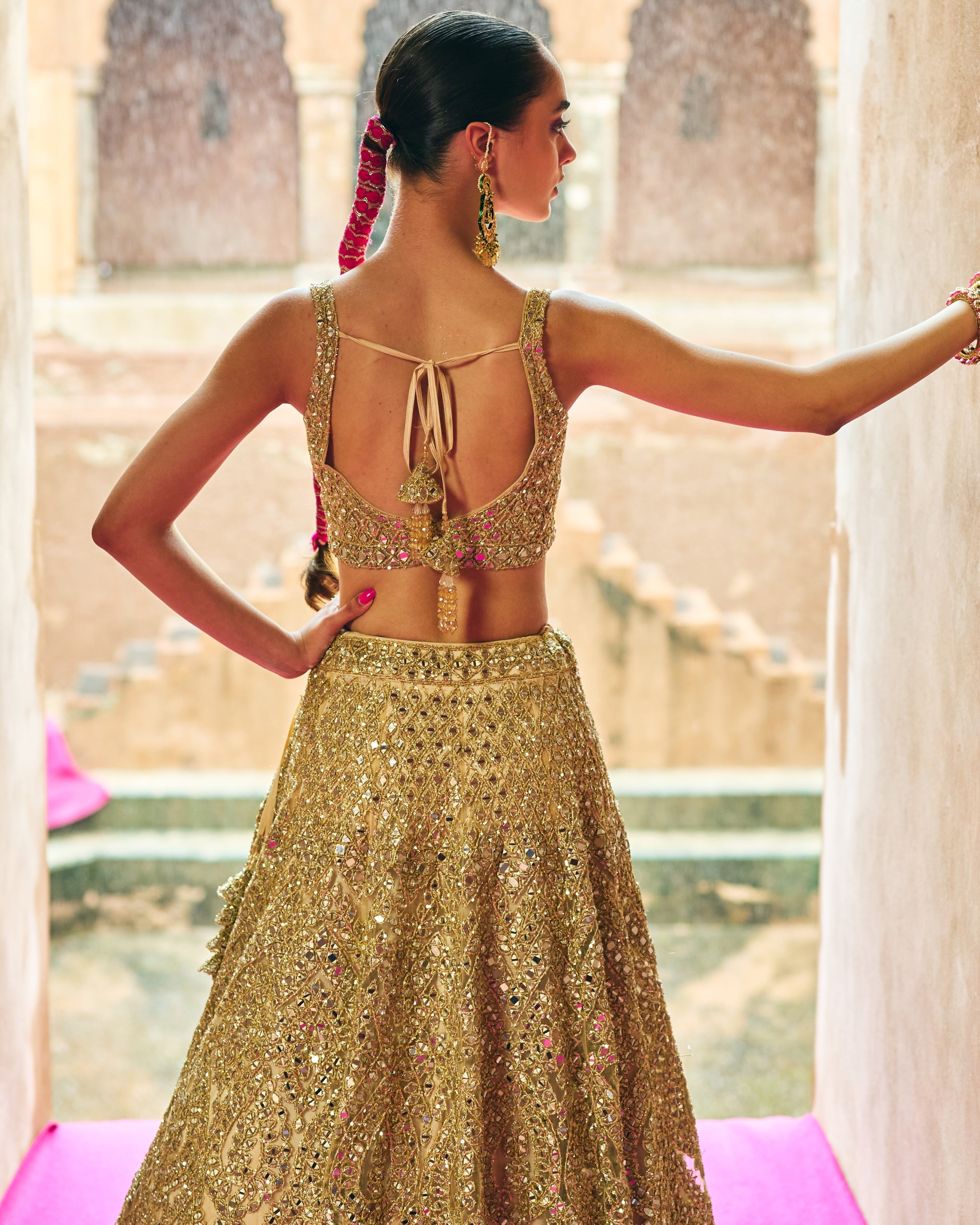 Gold Net Lehenga Set
