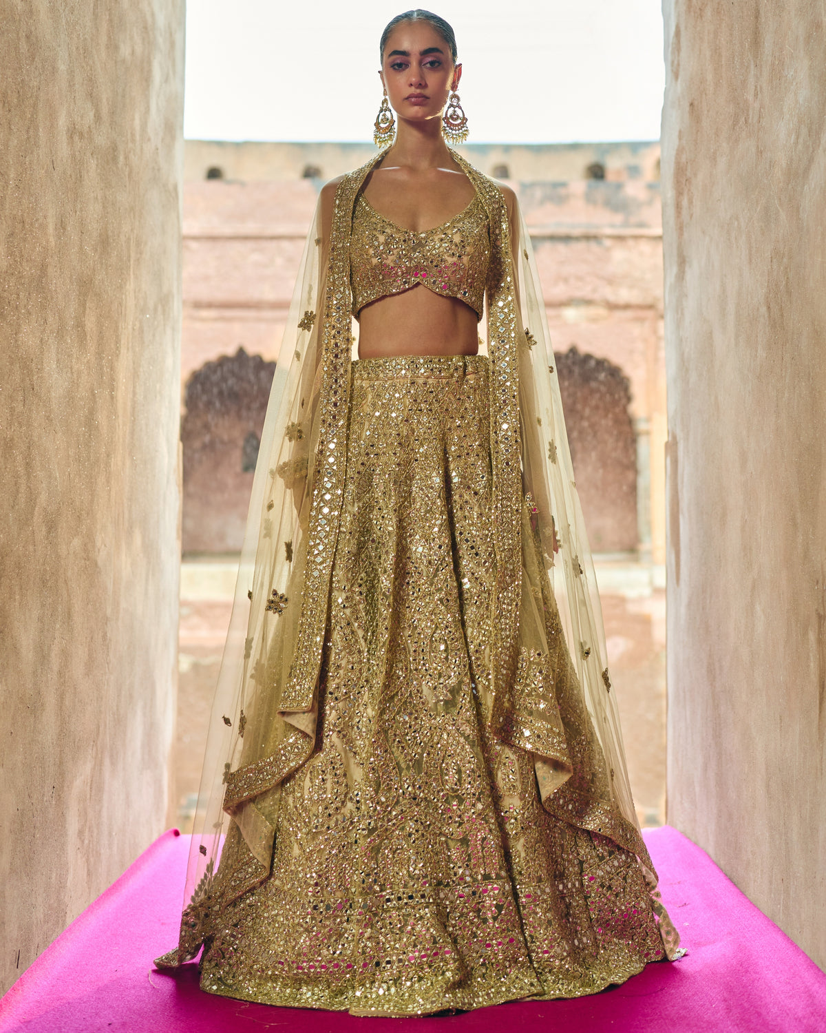 Gold Net Lehenga Set
