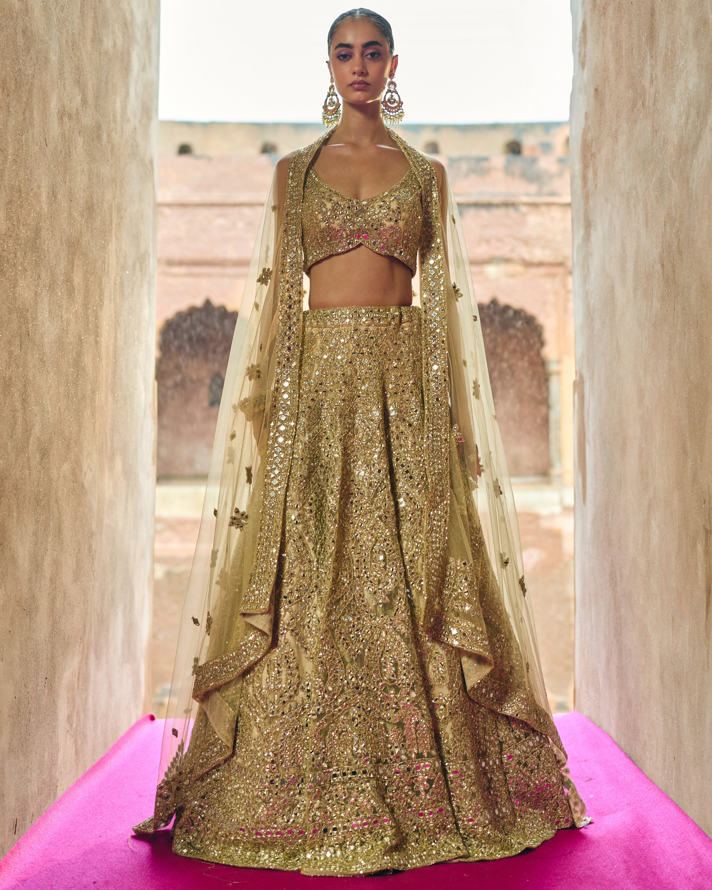 Gold Net Lehenga Set