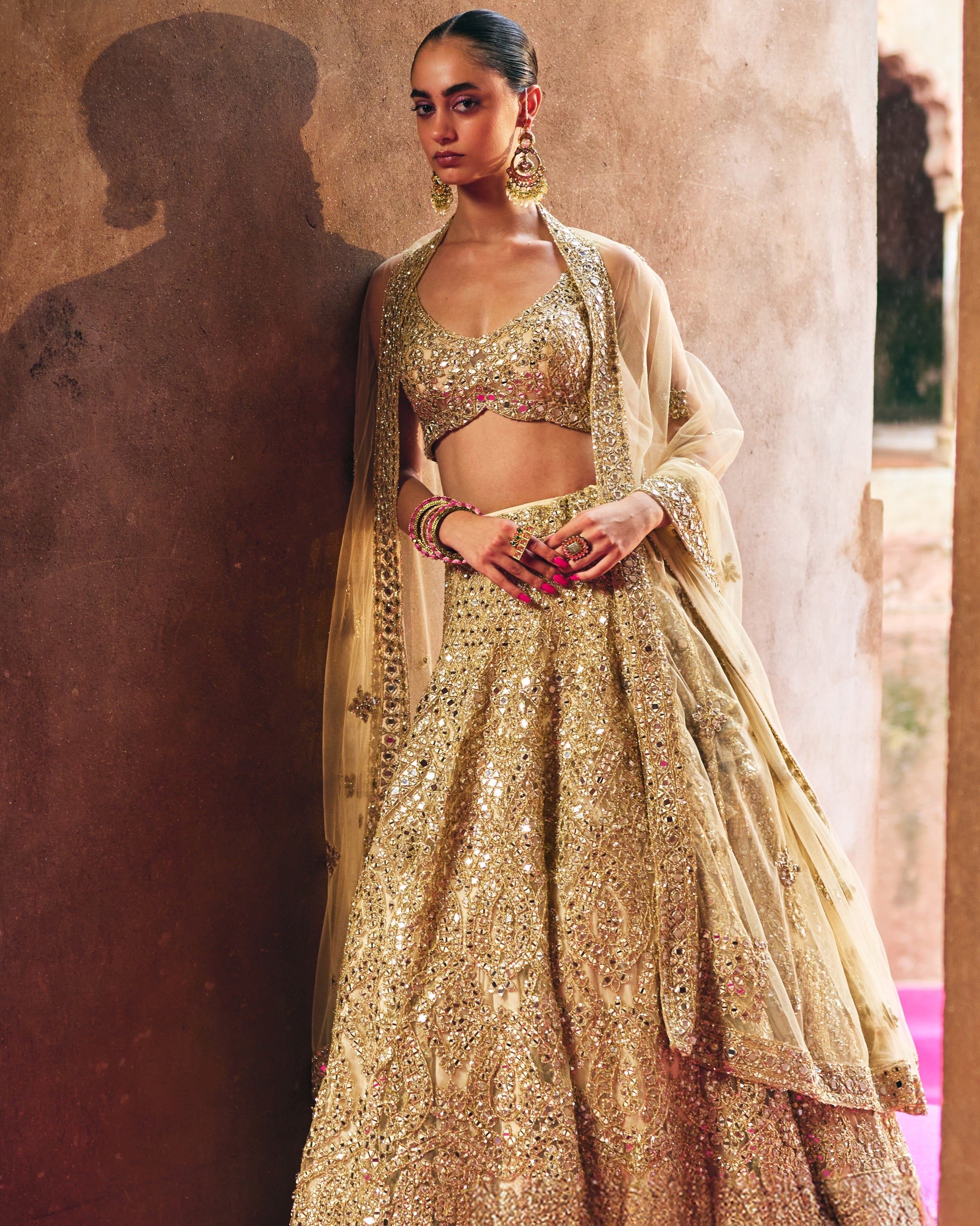 Gold Net Lehenga Set