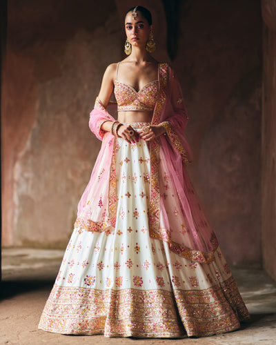 Ivory Raw Silk Lehenga Set