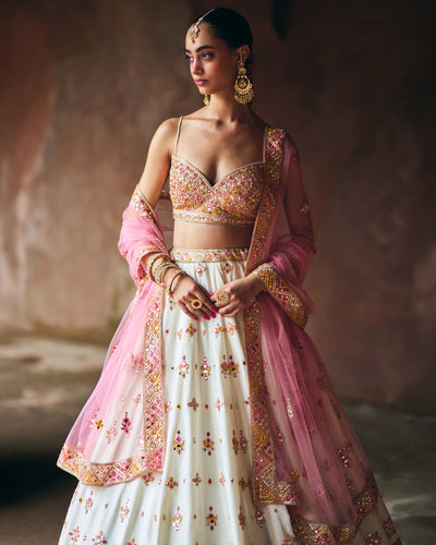 Ivory Raw Silk Lehenga Set