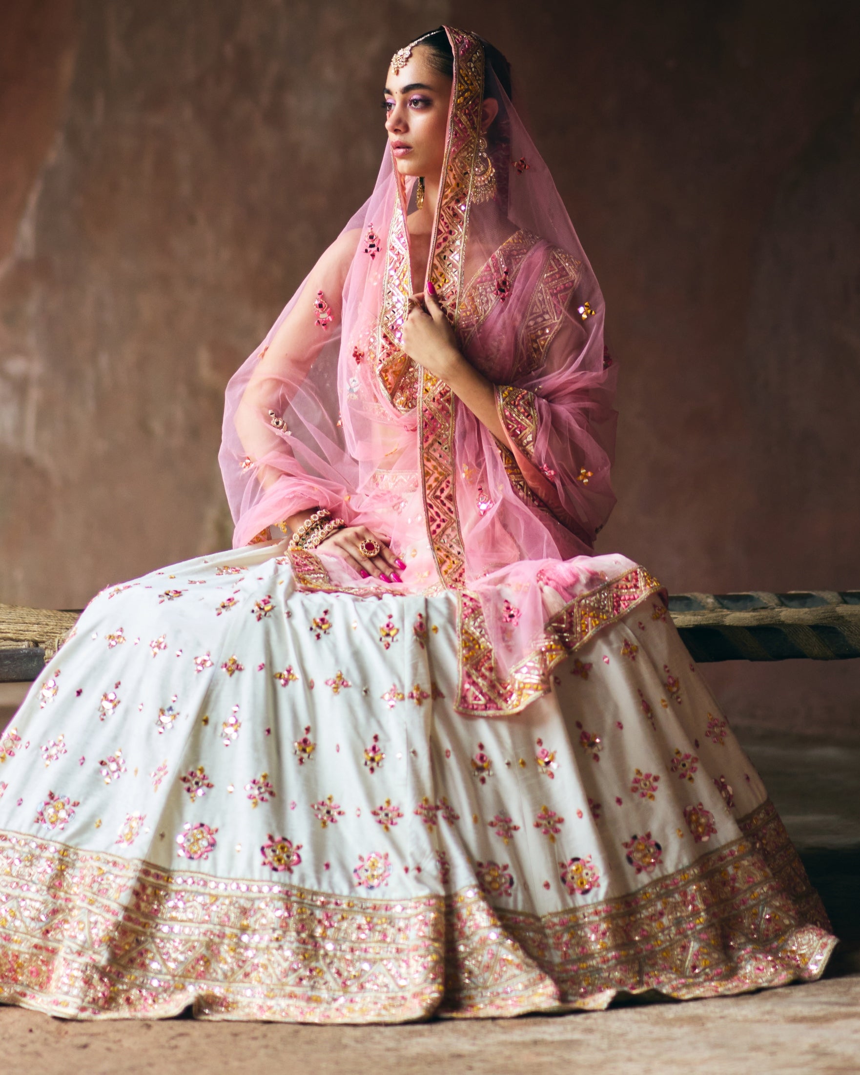 Ivory Raw Silk Lehenga Set
