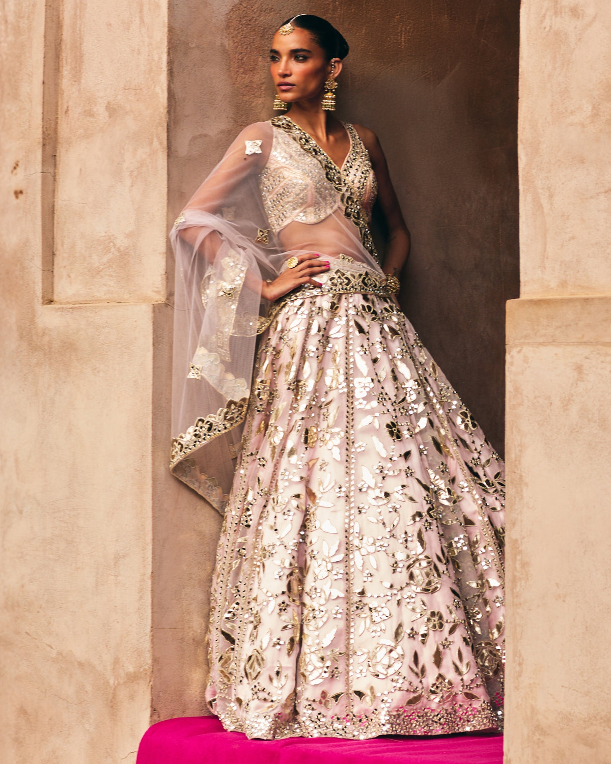 Pink Organza Lehenga Set