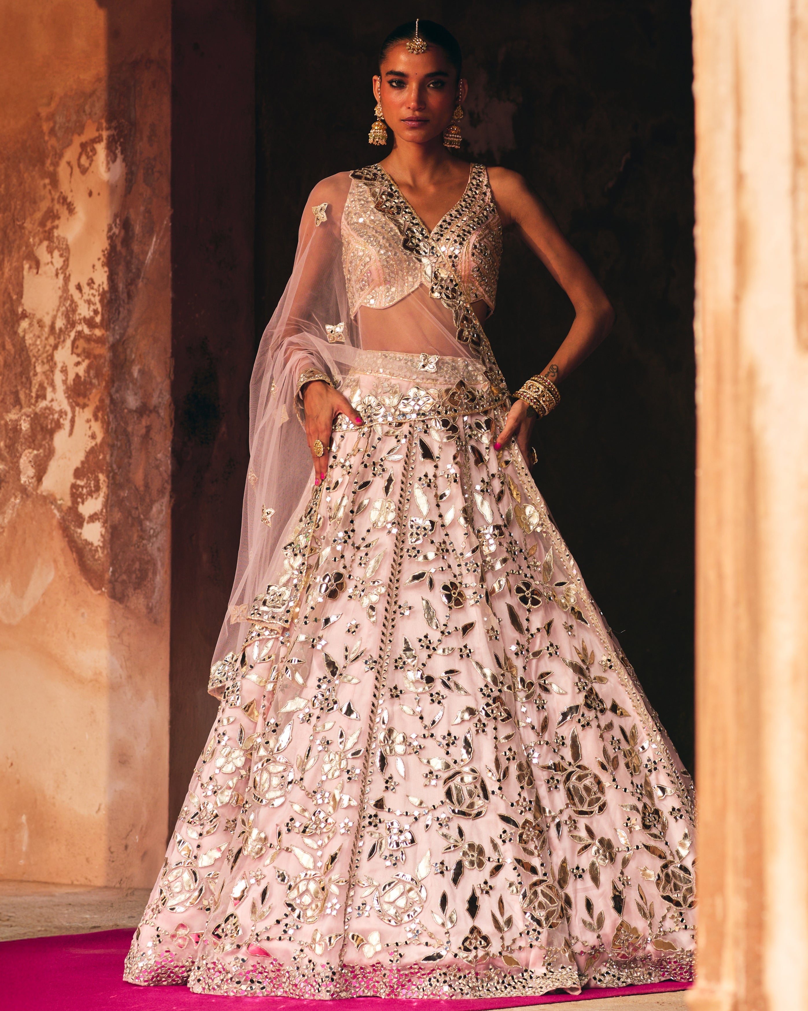 Pink Organza Lehenga Set