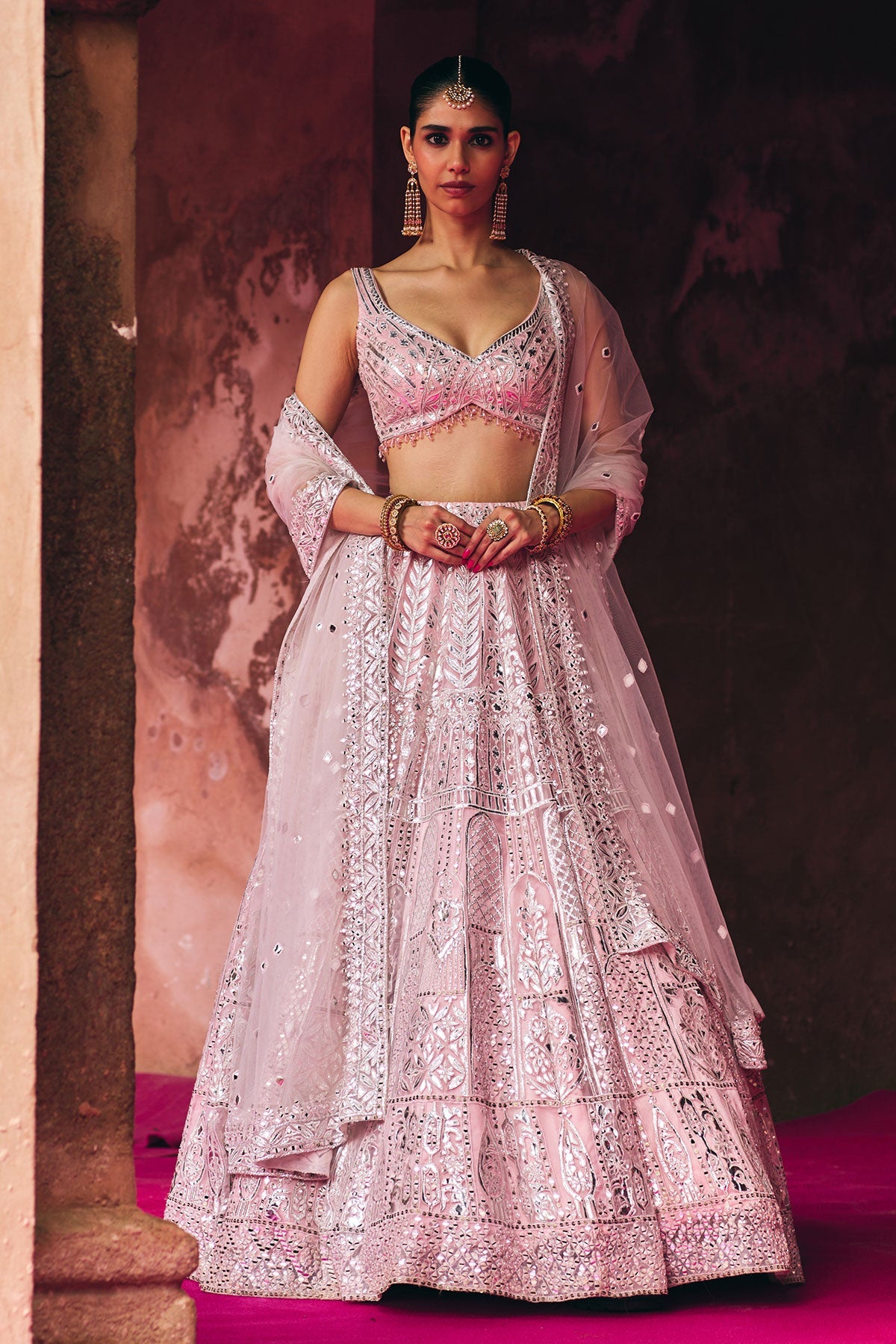 Blush Pink Organza Lehenga Set