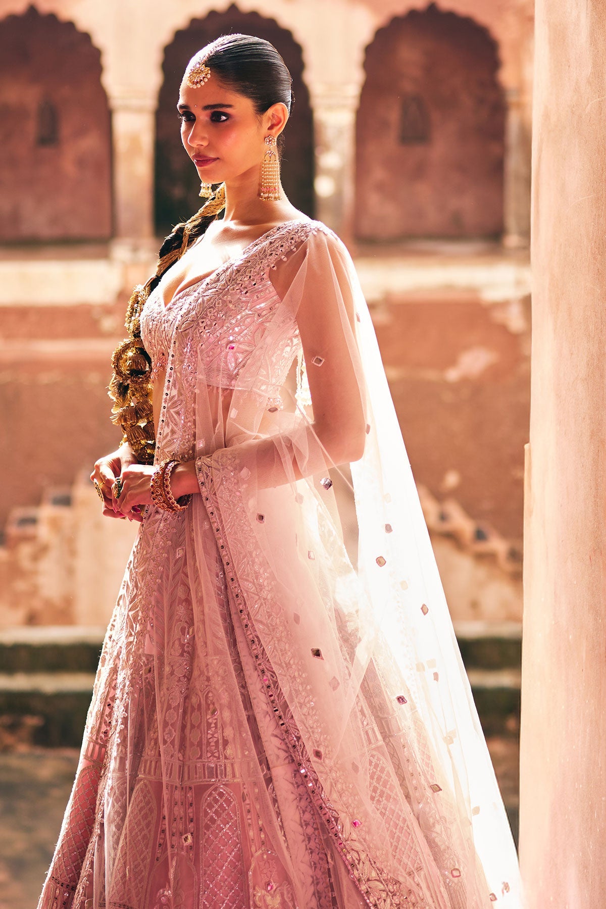 Blush Pink Organza Lehenga Set