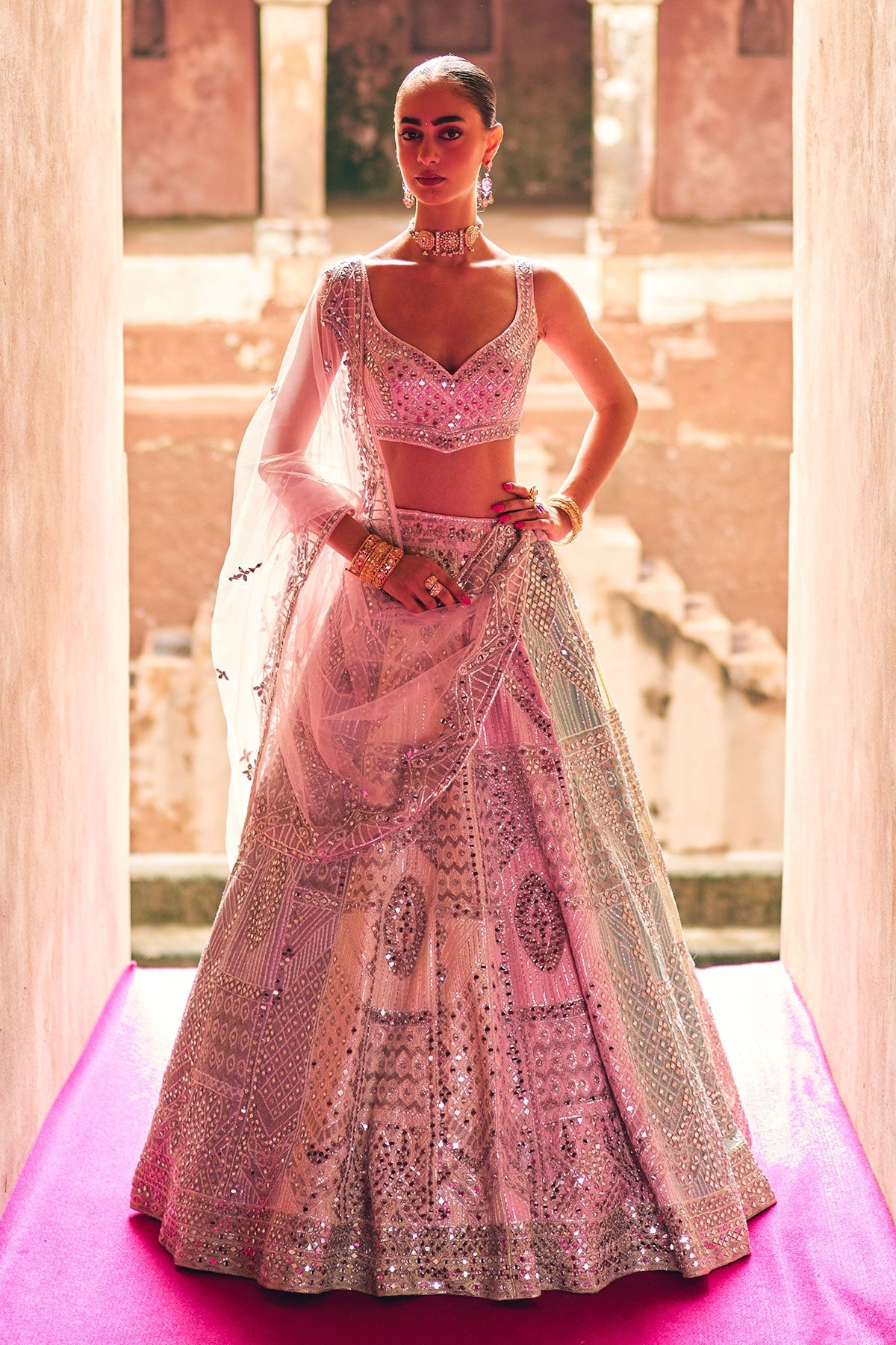 Multi Raw Silk Lehenga Set