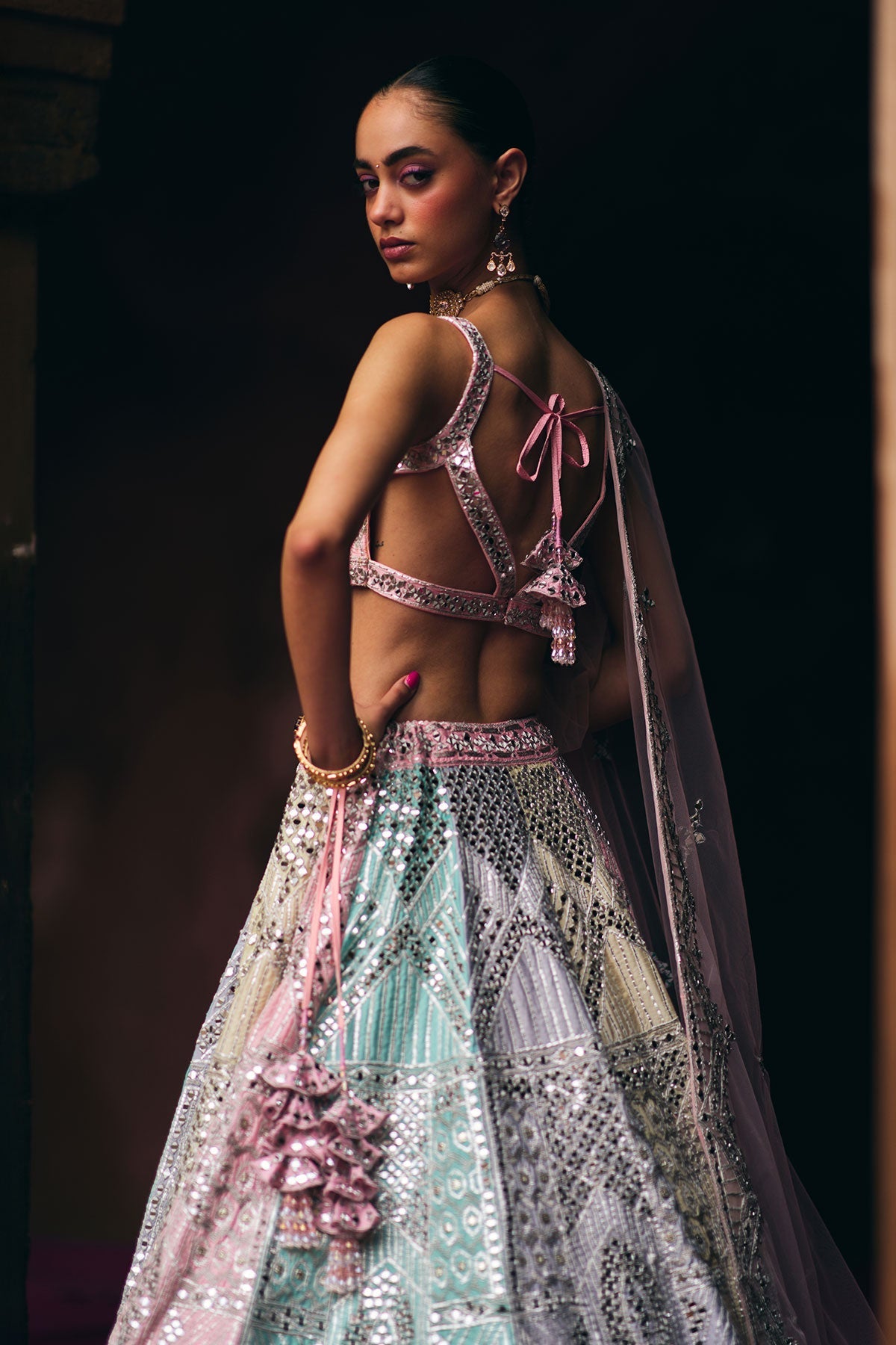 Multi Raw Silk Lehenga Set