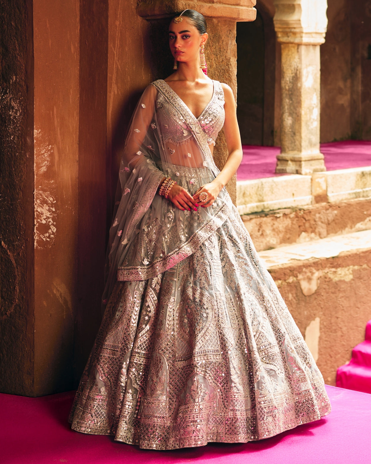 Grey Organza Lehenga Set