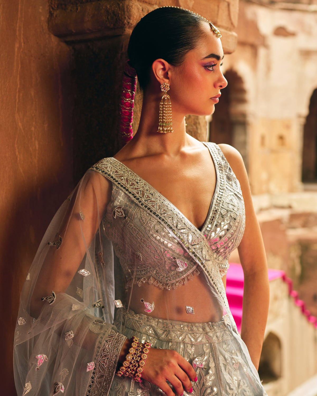 Grey Organza Lehenga Set