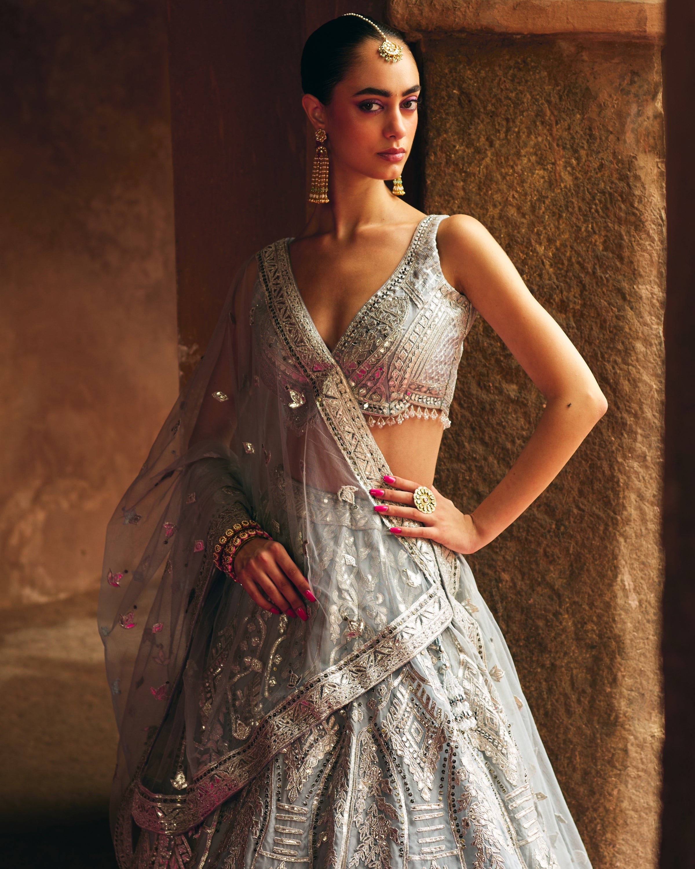 Grey Organza Lehenga Set