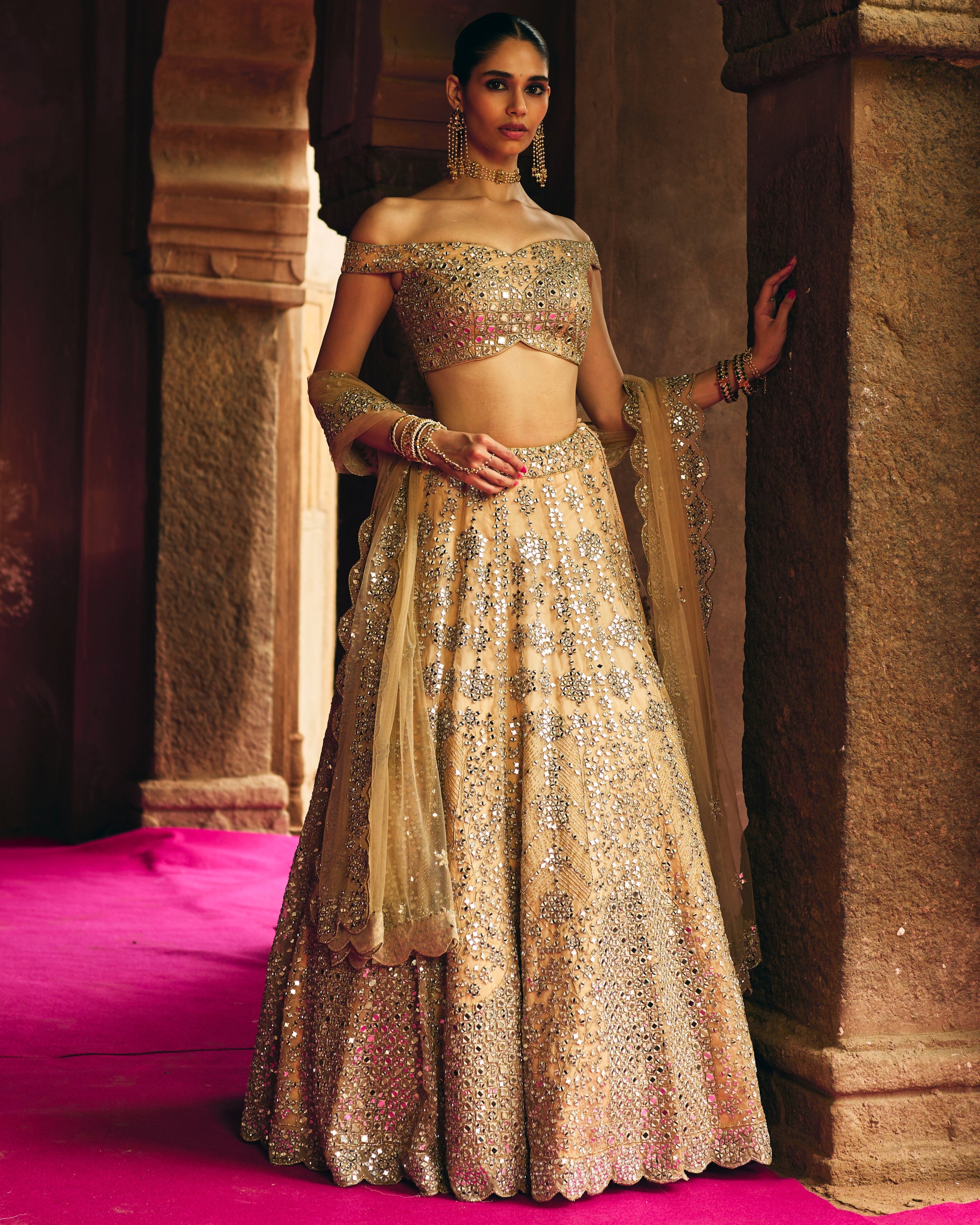 Gold Organza Lehenga Set