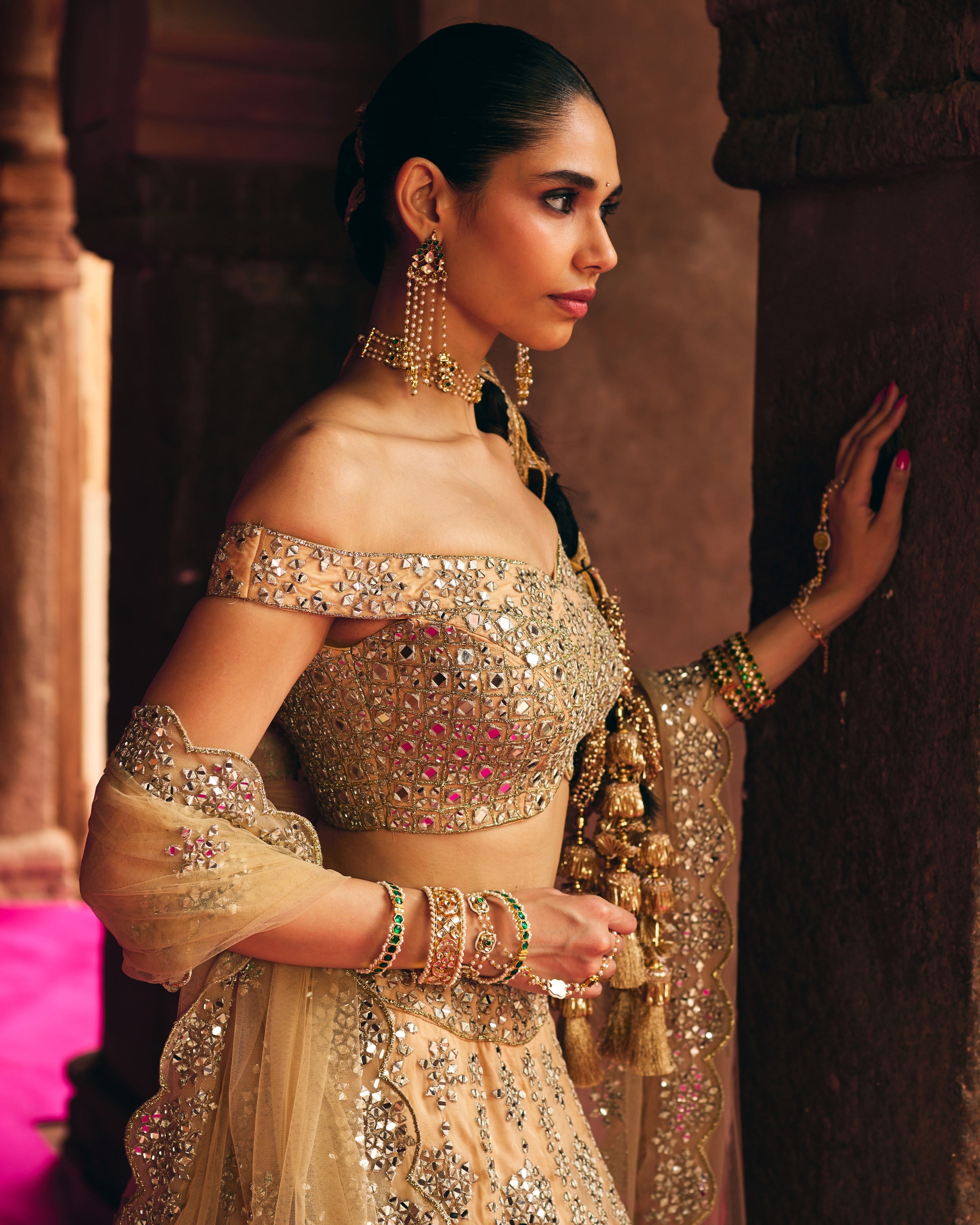 Gold Organza Lehenga Set