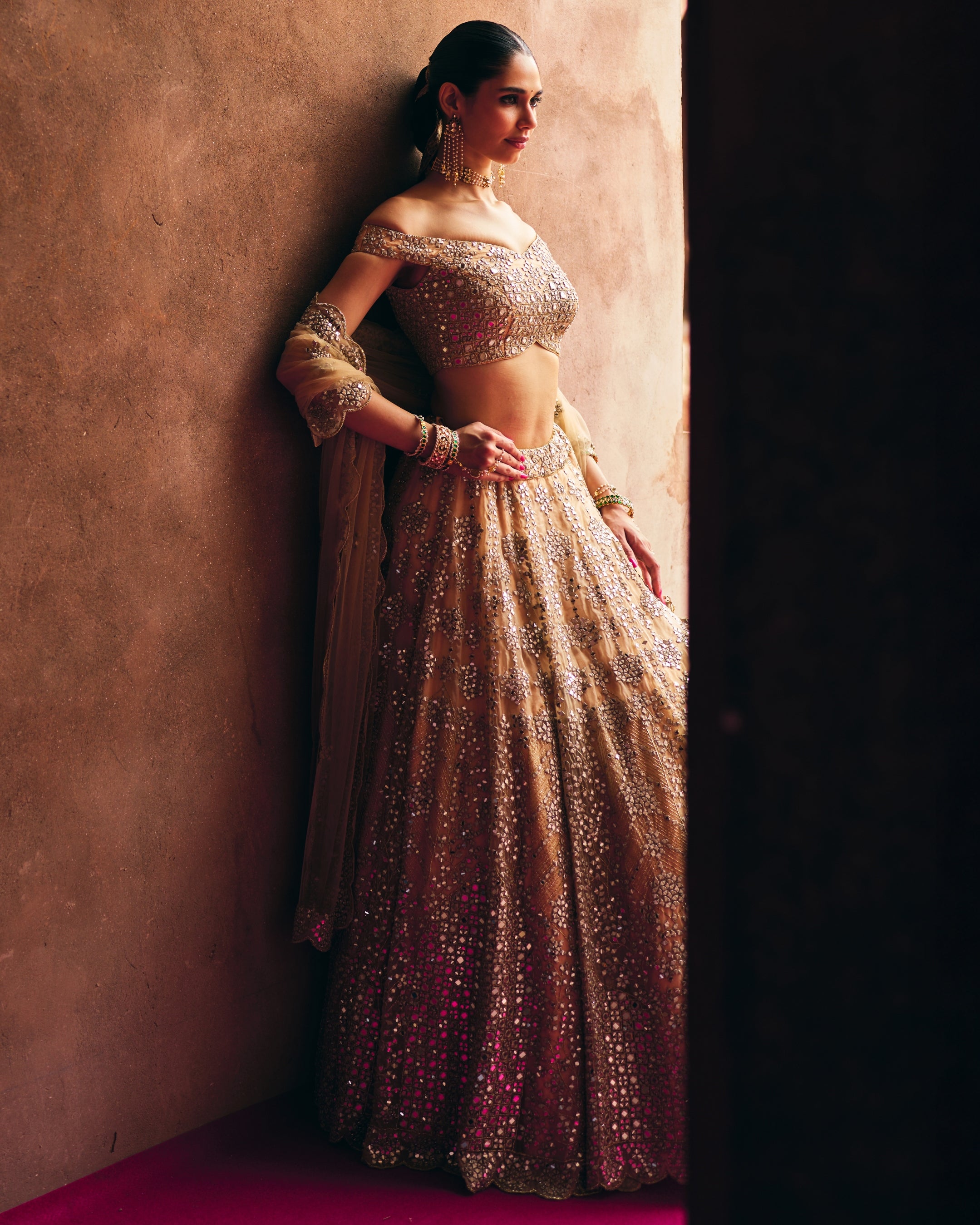 Gold Organza Lehenga Set