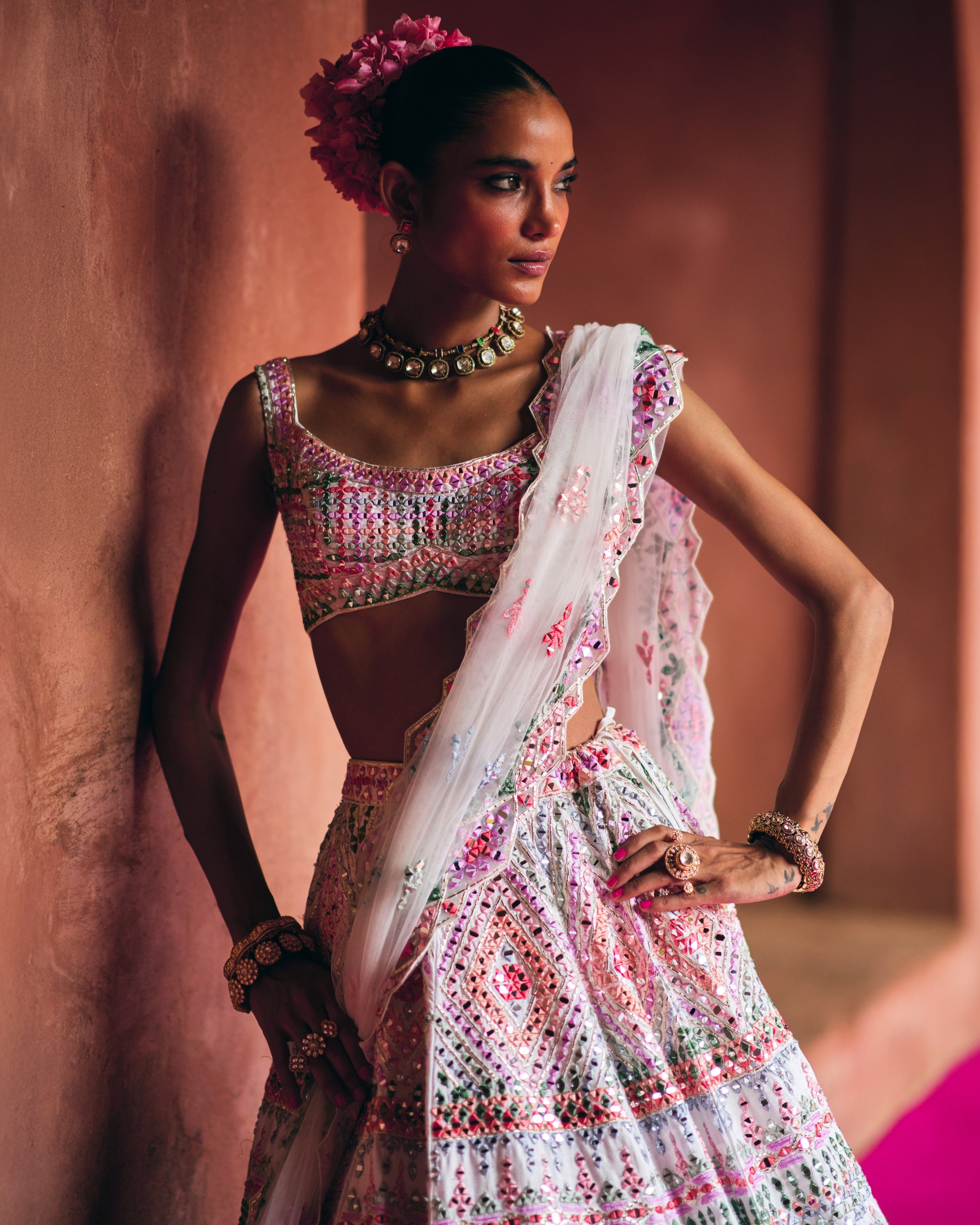 White Raw Silk Lehenga Set