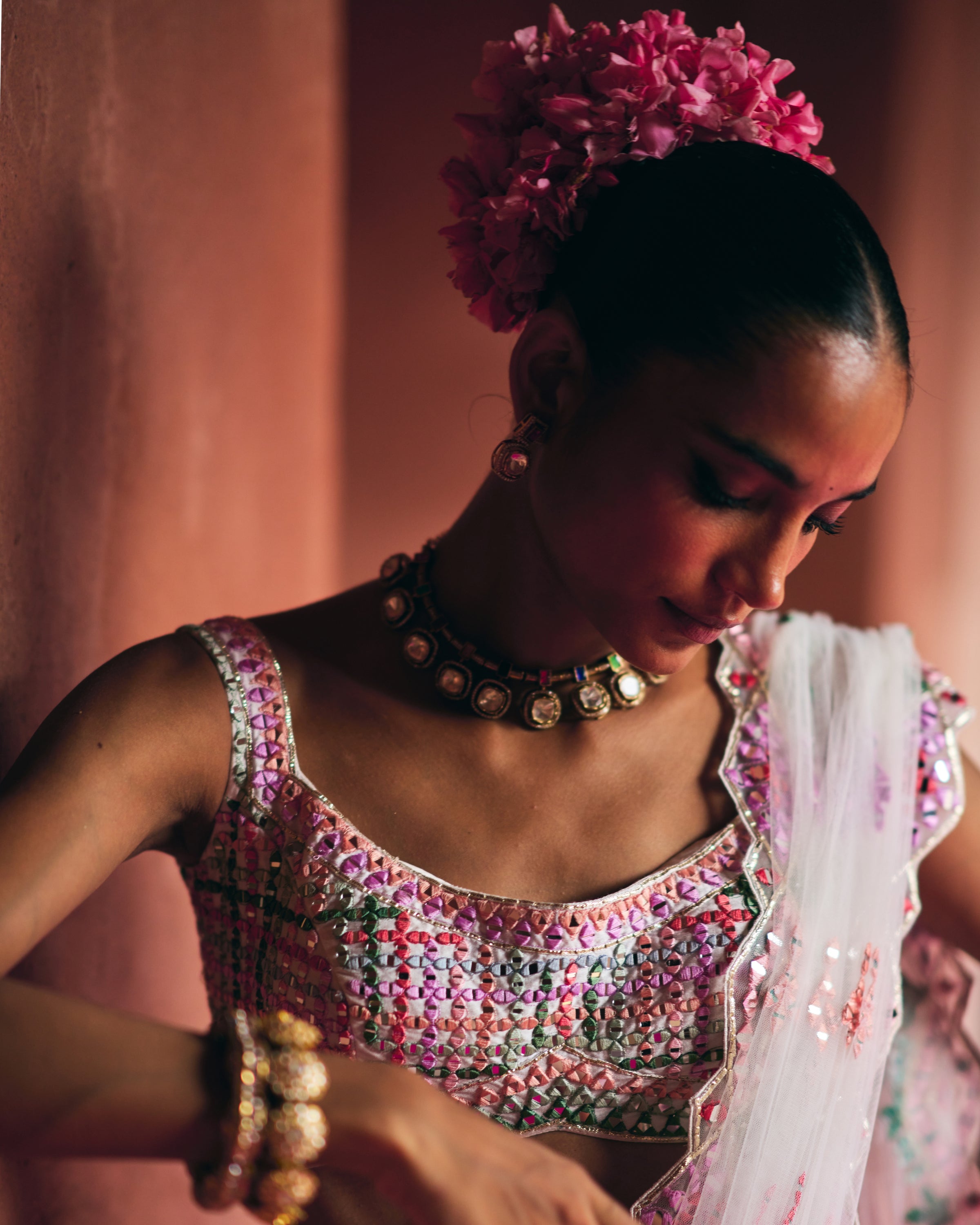 White Raw Silk Lehenga Set